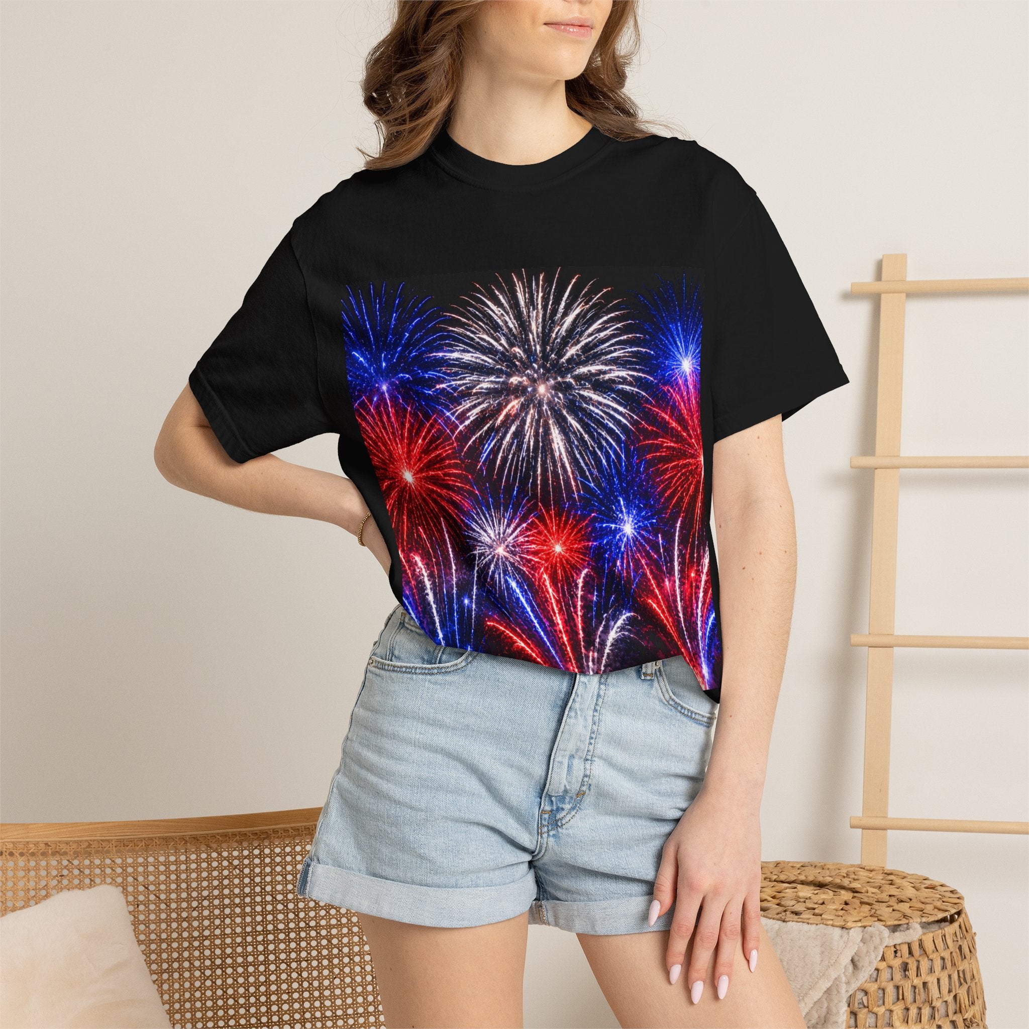 Fireworks Celebration T-Shirt — Red, White & Blue Festival Graphic