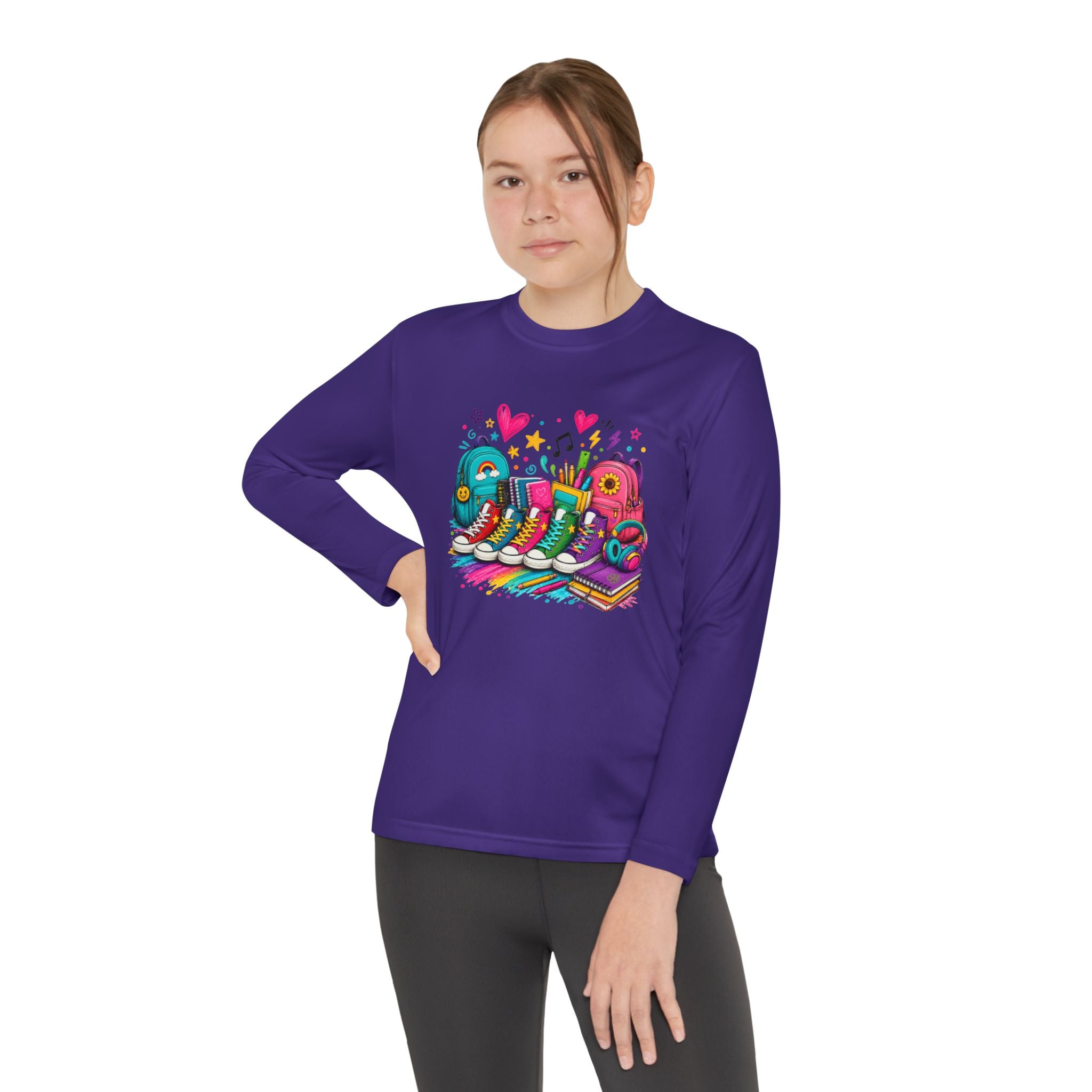 Youth Long Sleeve Tee — Colorful Sneaker Party Graphic