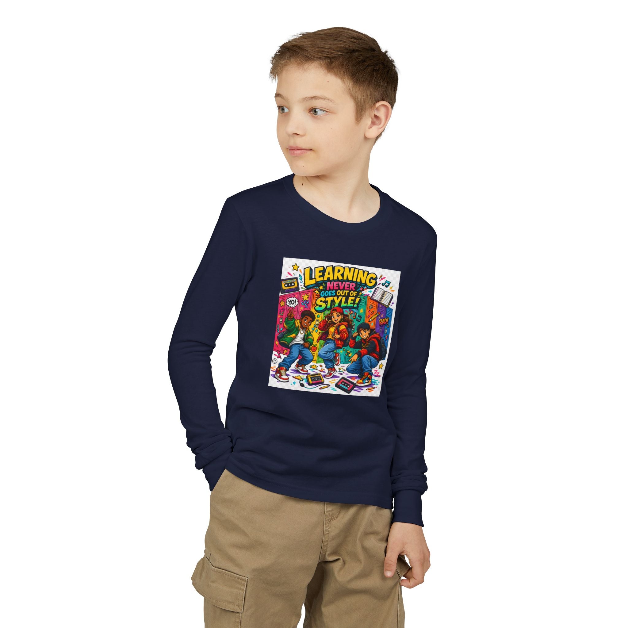 Youth Long Sleeve Tee — "Learning Never Goes Out of Style" Retro School Graphic