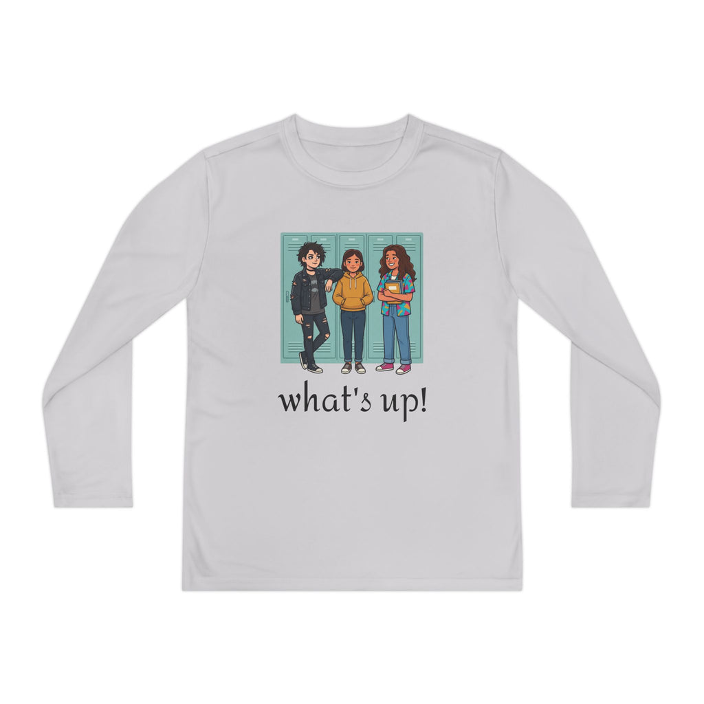 Youth Long Sleeve Tee — "what's up!" Illustrated Friends Graphic