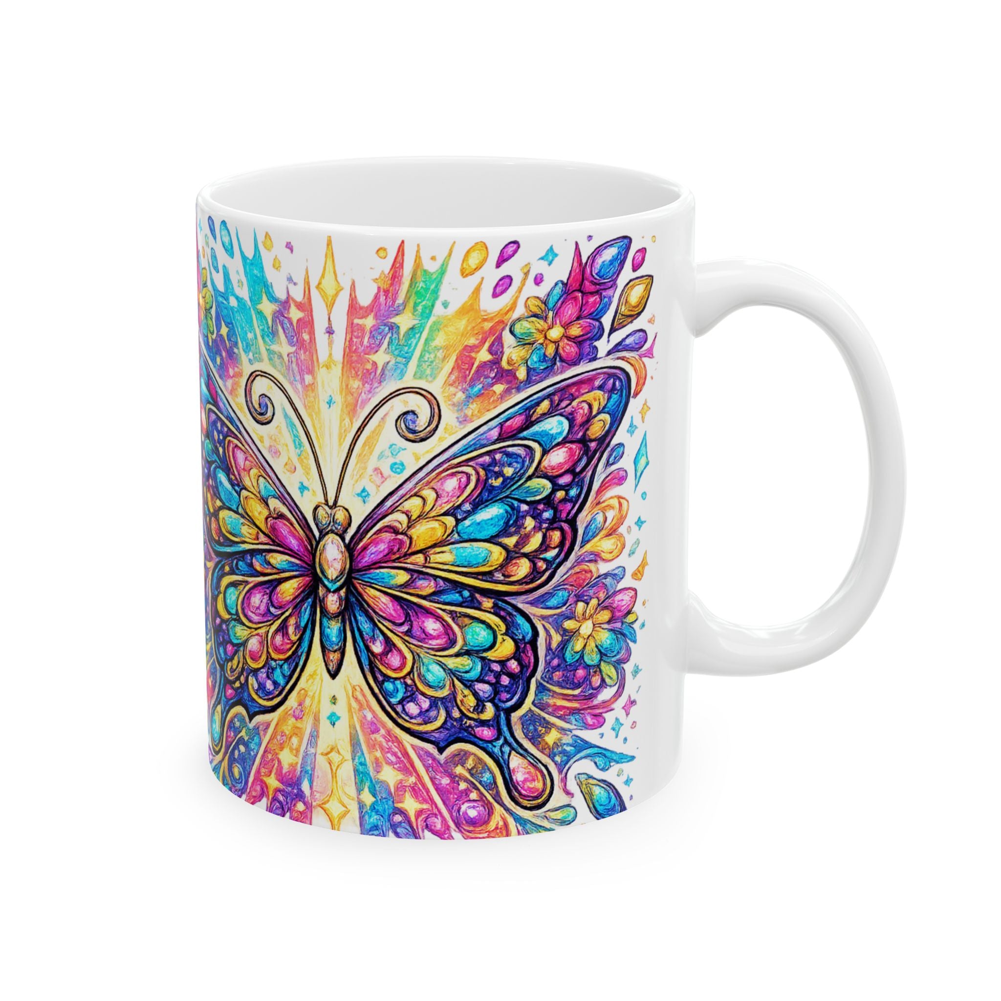 Colorful Butterfly Ceramic Mug — Vibrant Floral Boho 11oz/15oz