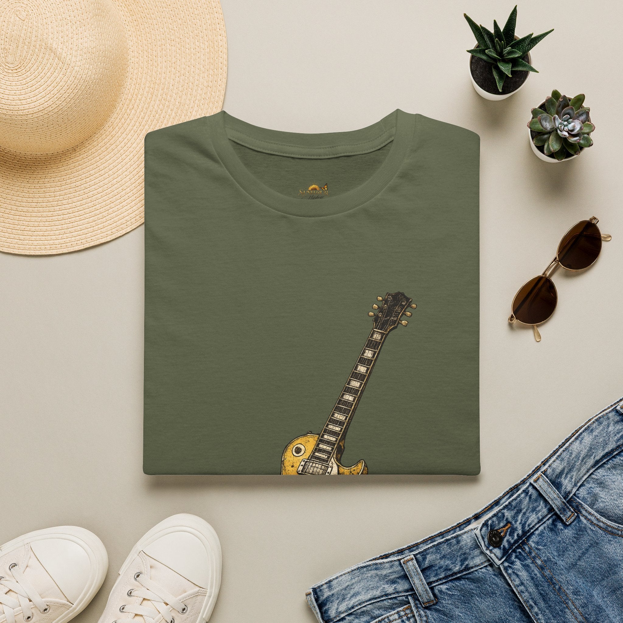 Guitar Illustration T-Shirt — Vintage Les Paul Graphic Tee for Music Lovers