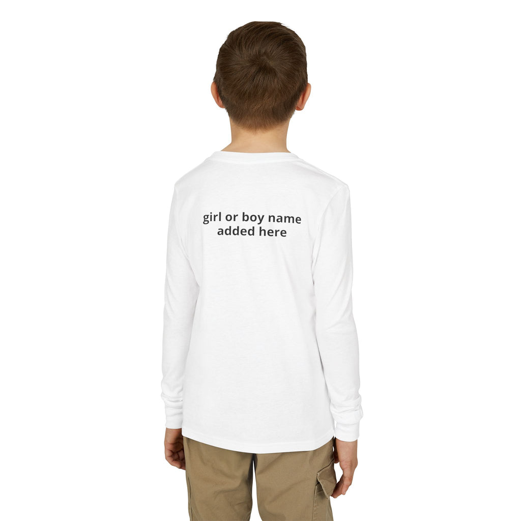 Youth Long Sleeve Tee — Spooky Dinosaur Jack-O'-Lantern Halloween Shirt (Custom Name)