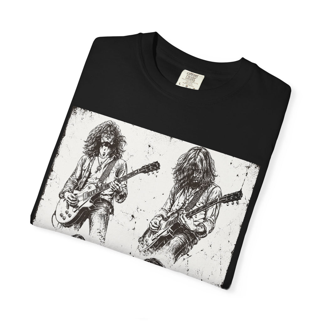 Vintage Rock Guitar T-Shirt — Grunge Band Photo & Les Paul Back Print