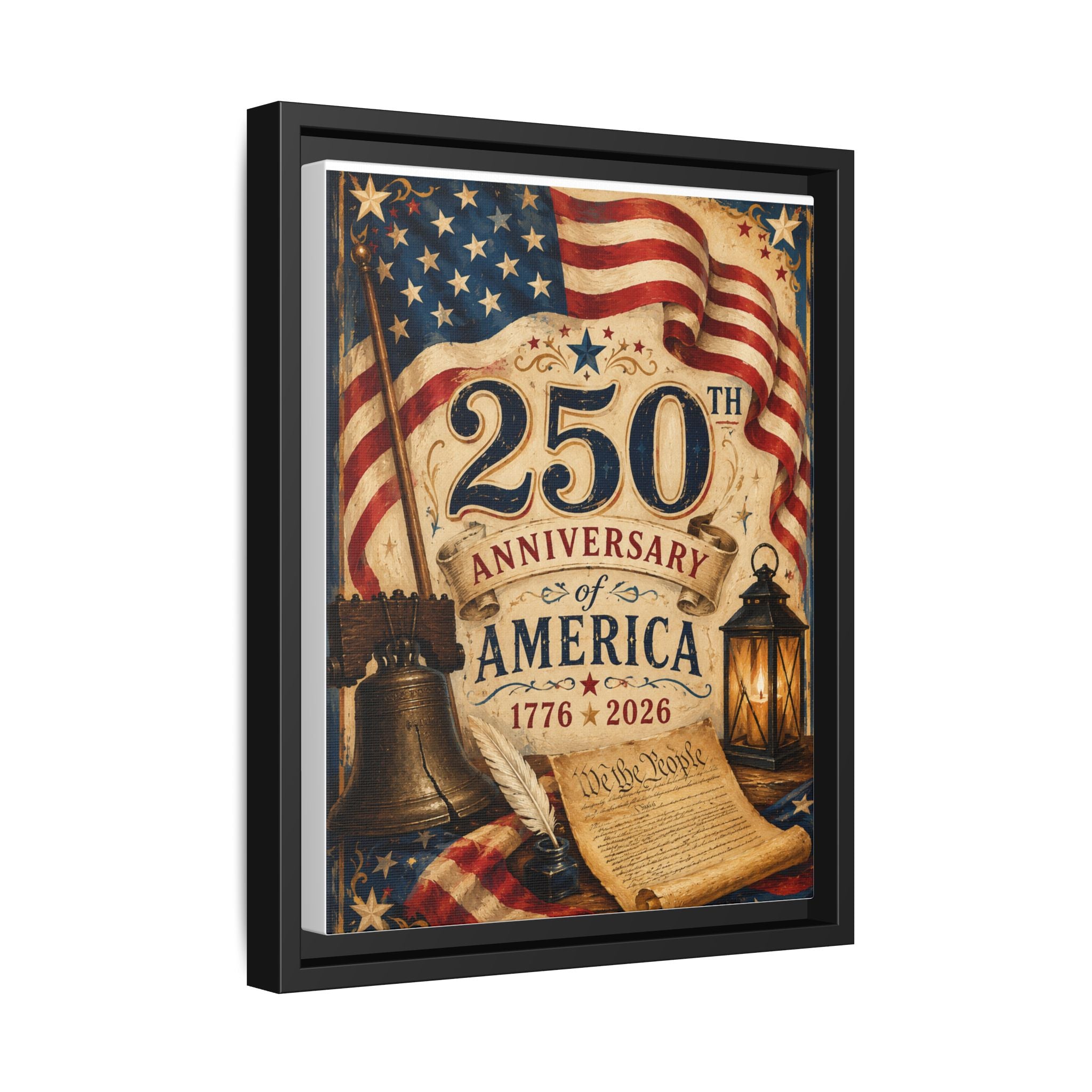 250th Anniversary of America Framed Canvas Print — Patriotic 1776–2026 Wall Art