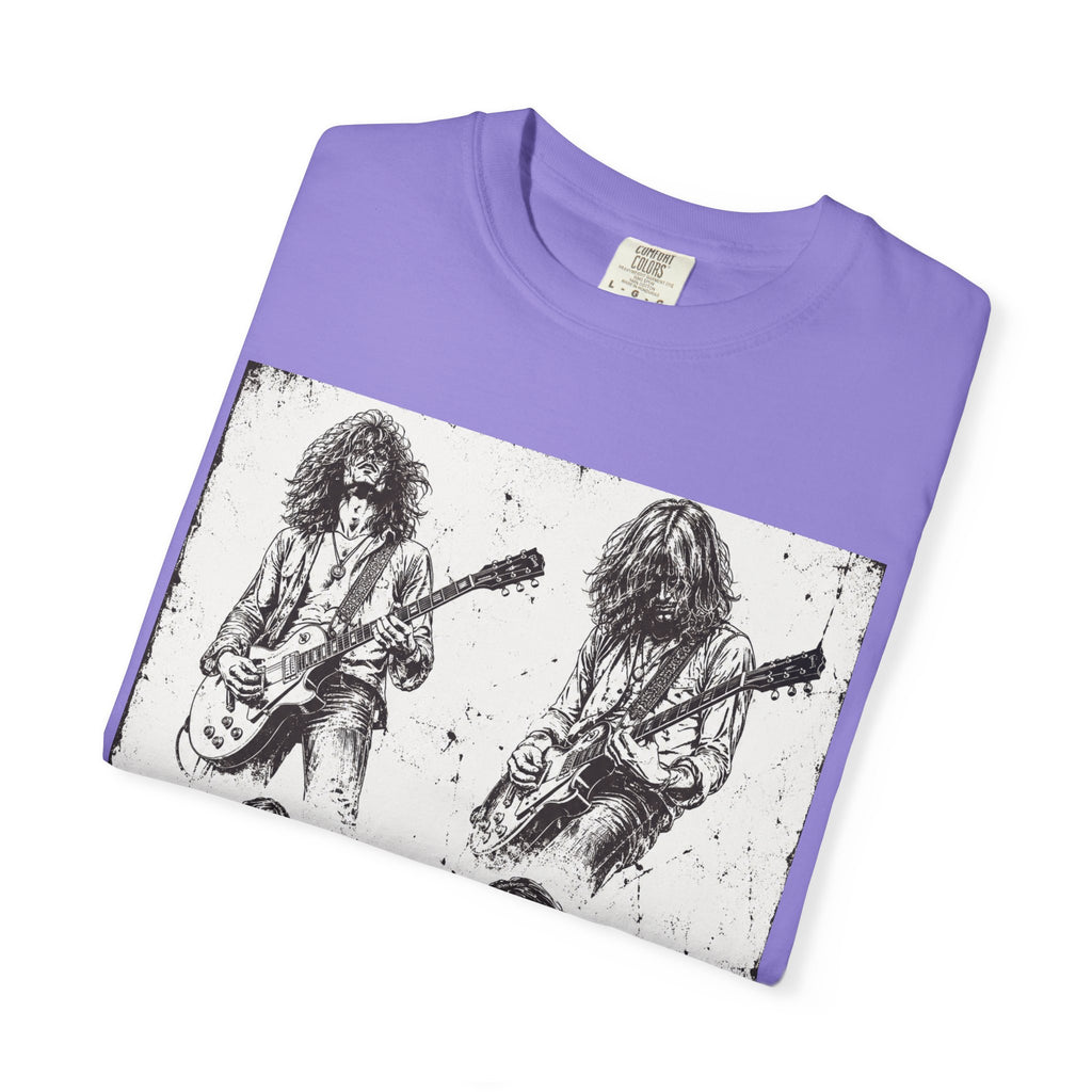 Vintage Rock Guitar T-Shirt — Grunge Band Photo & Les Paul Back Print