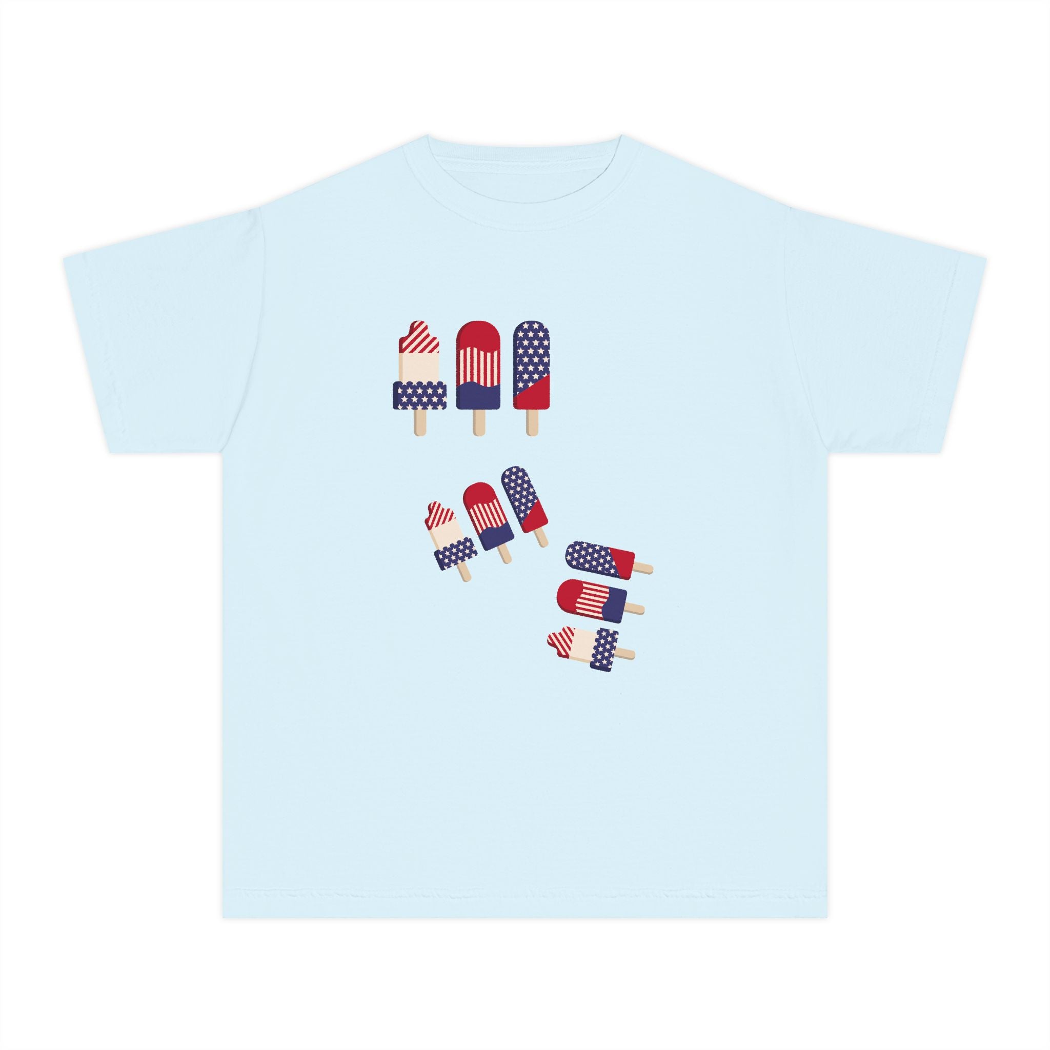 Youth Ice Pop Tee — Patriotic American Flag Popsicle Kids T‑Shirt (Custom Name Option)