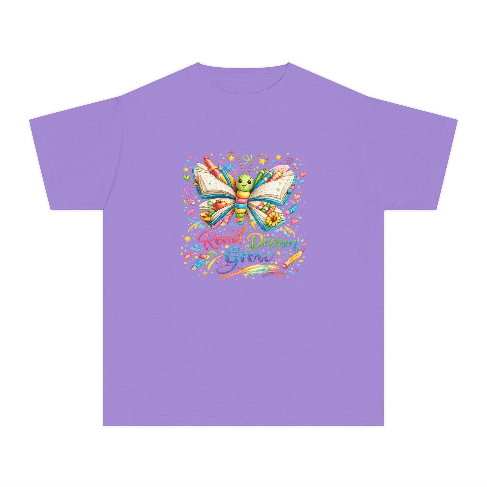 Youth Tee — Colorful Butterfly "Read Dream Grow" Kids Shirt