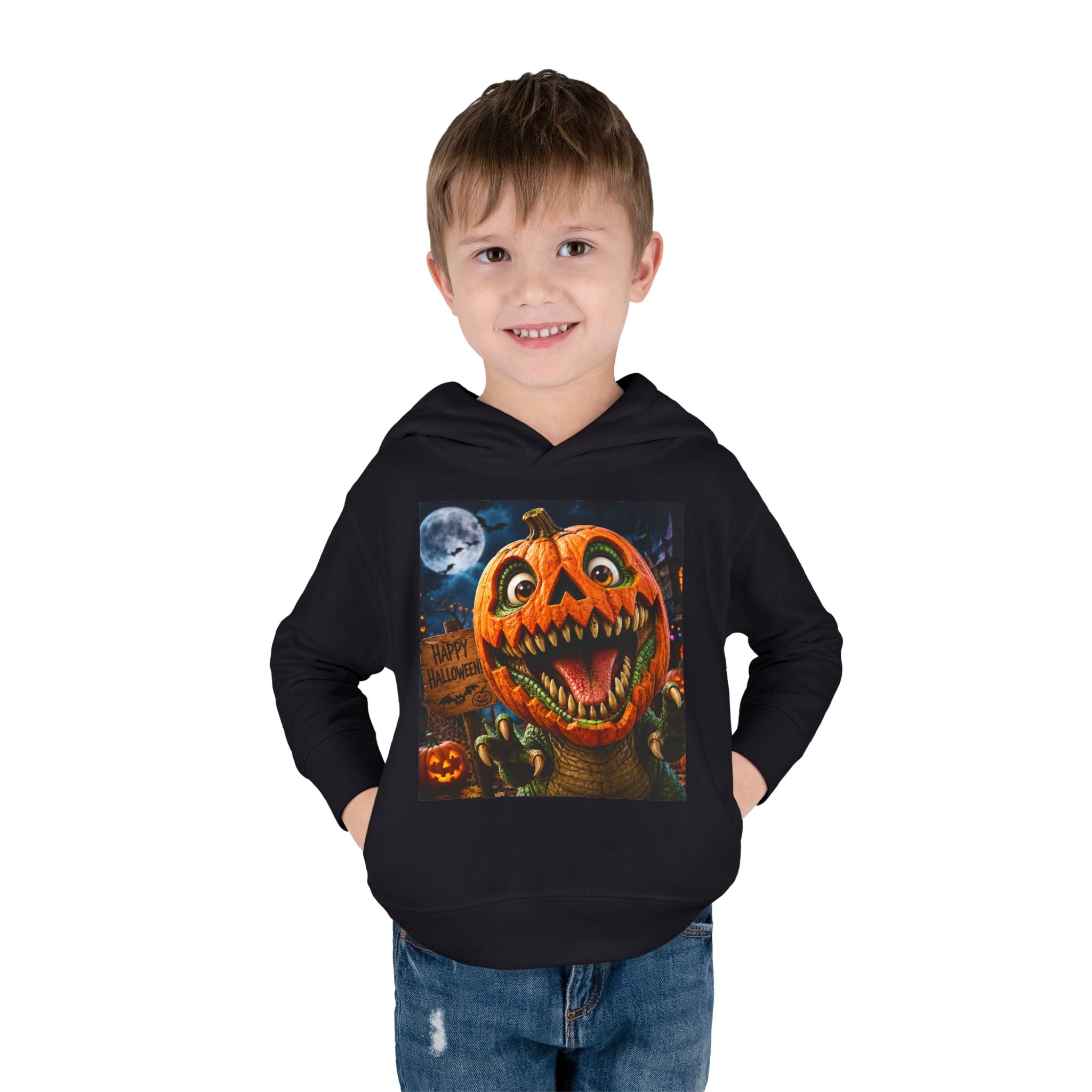 Halloween Toddler Hoodie — Dinosaur Creepy Jack-O'-Lantern Pumpkin Halloween Pullover