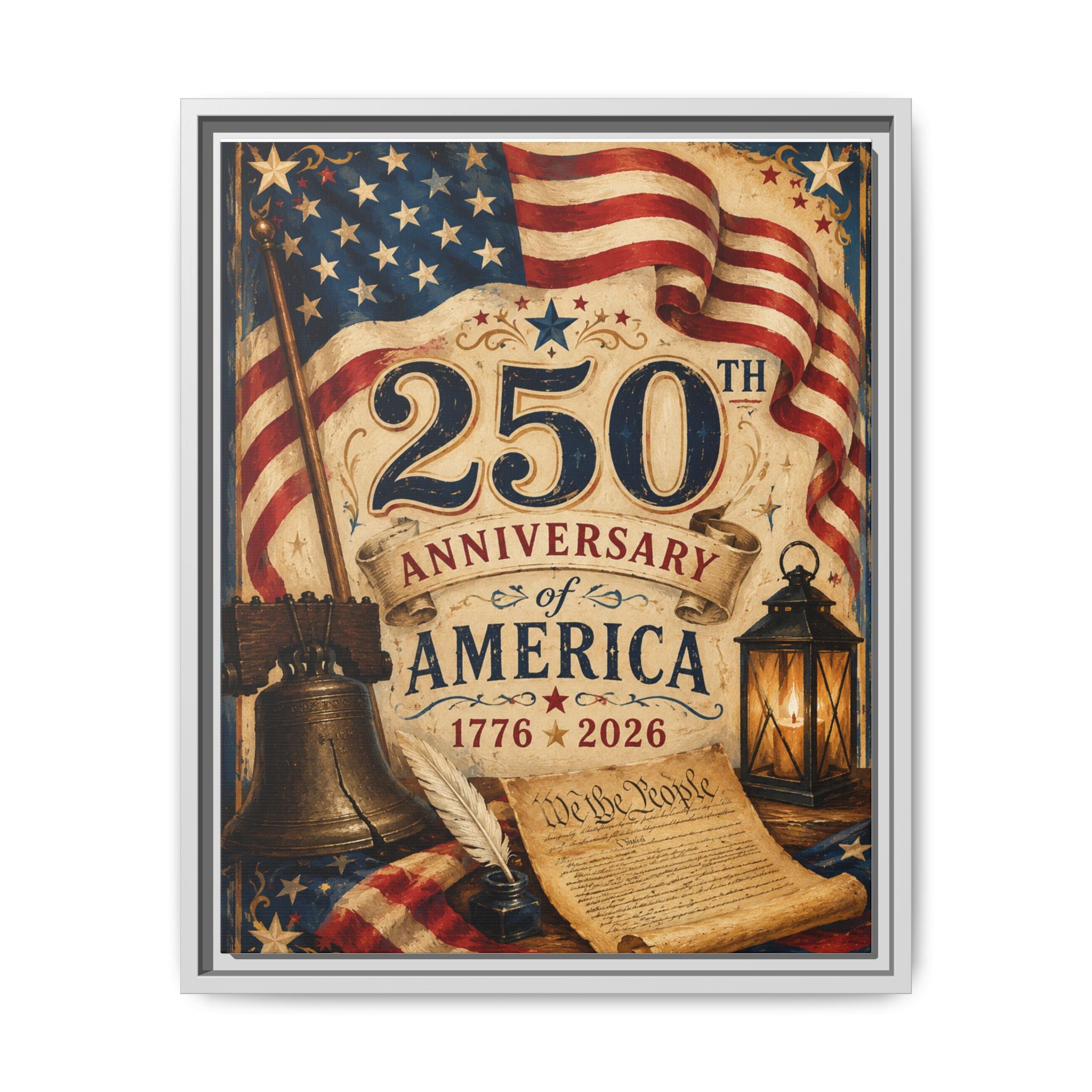250th Anniversary of America Framed Canvas Print — Patriotic 1776–2026 Wall Art