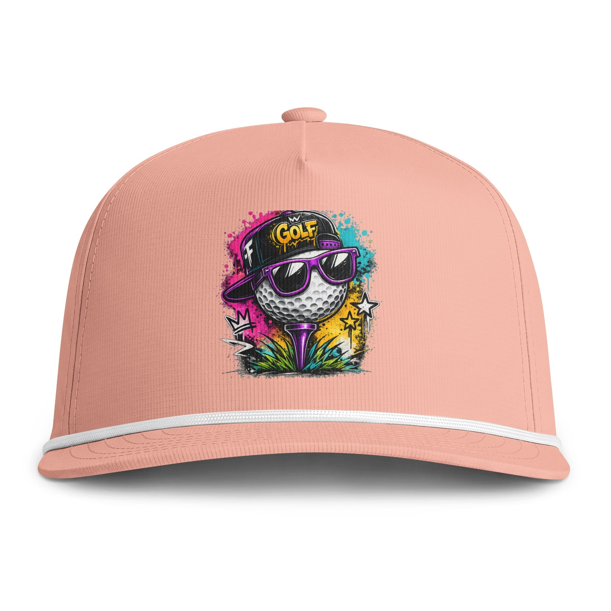 Sunwashed Golf Ball Snapback Cap — Colorful Street Art Mushroom Design