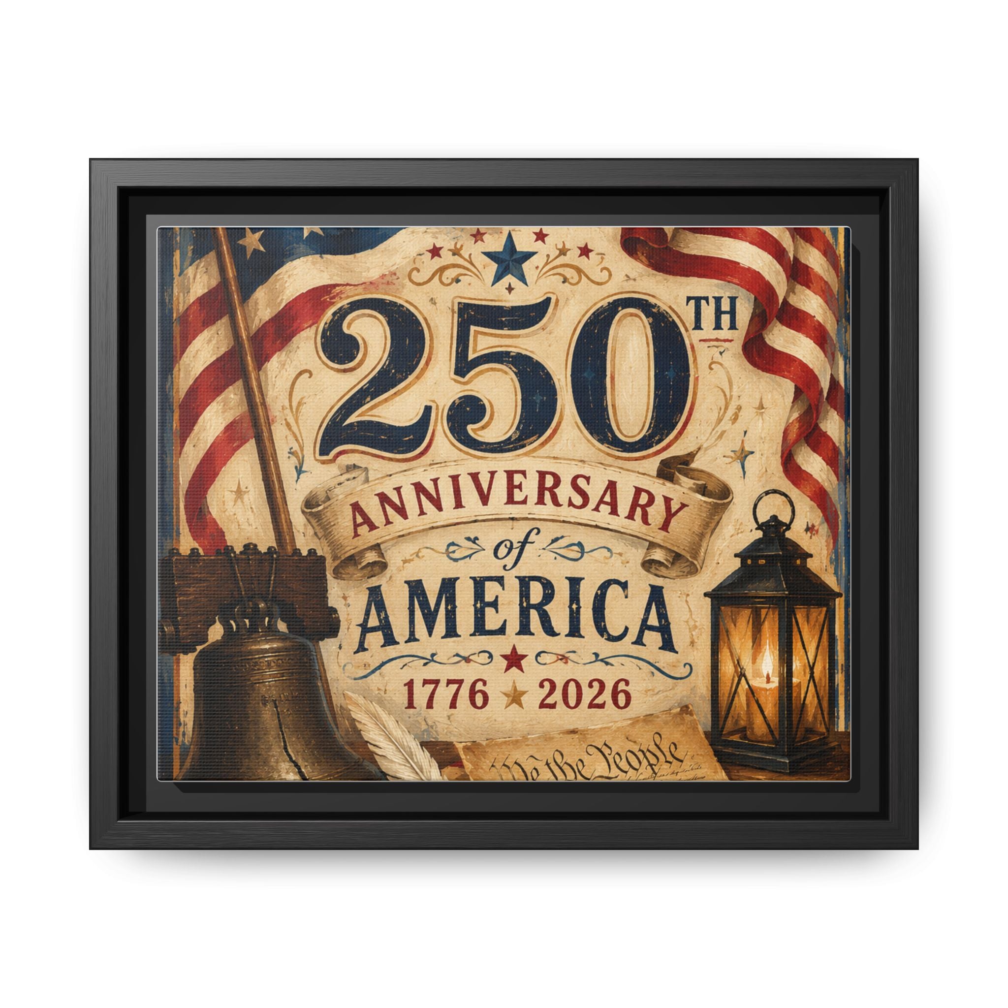 250th Anniversary of America Framed Canvas Print — Patriotic 1776–2026 Wall Art