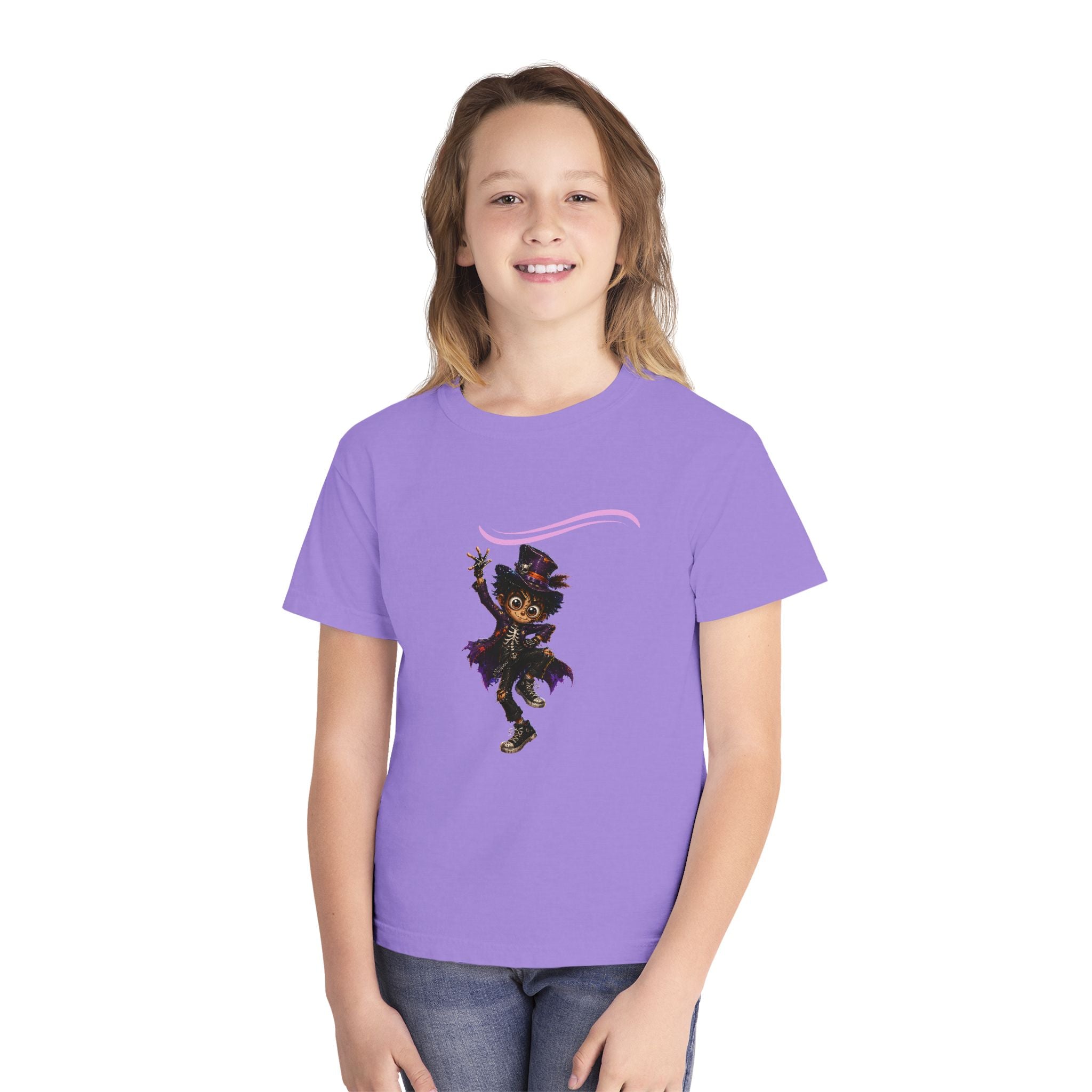 Kids Halloween Cat Witch T‑Shirt — Cute Dancing Black Cat in Witch Costume
