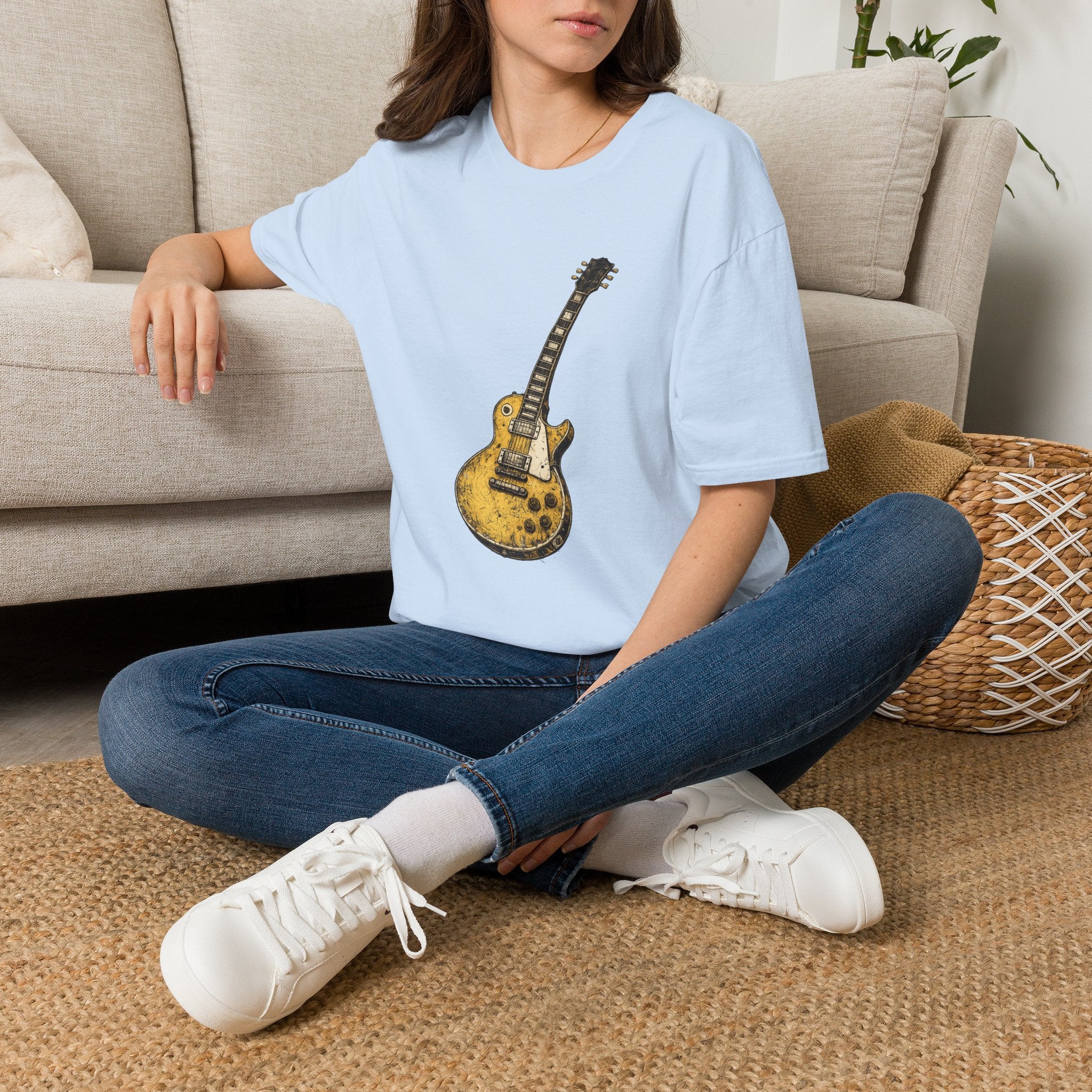 Guitar Illustration T-Shirt — Vintage Les Paul Graphic Tee for Music Lovers
