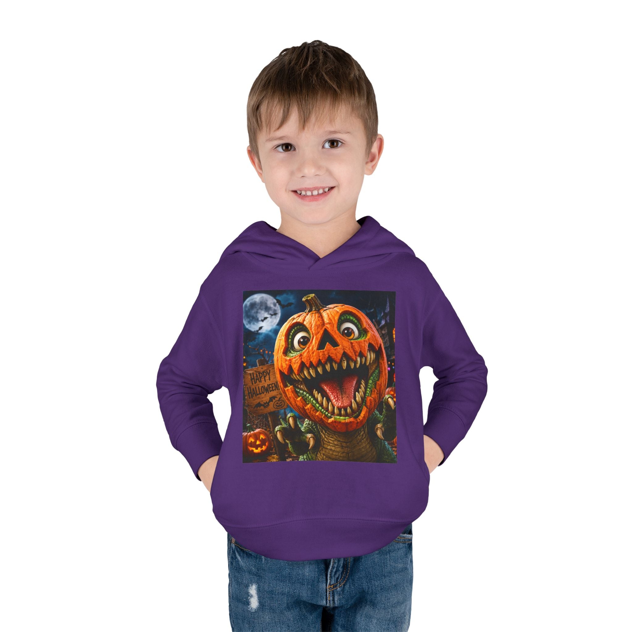 Halloween Toddler Hoodie — Dinosaur Creepy Jack-O'-Lantern Pumpkin Halloween Pullover