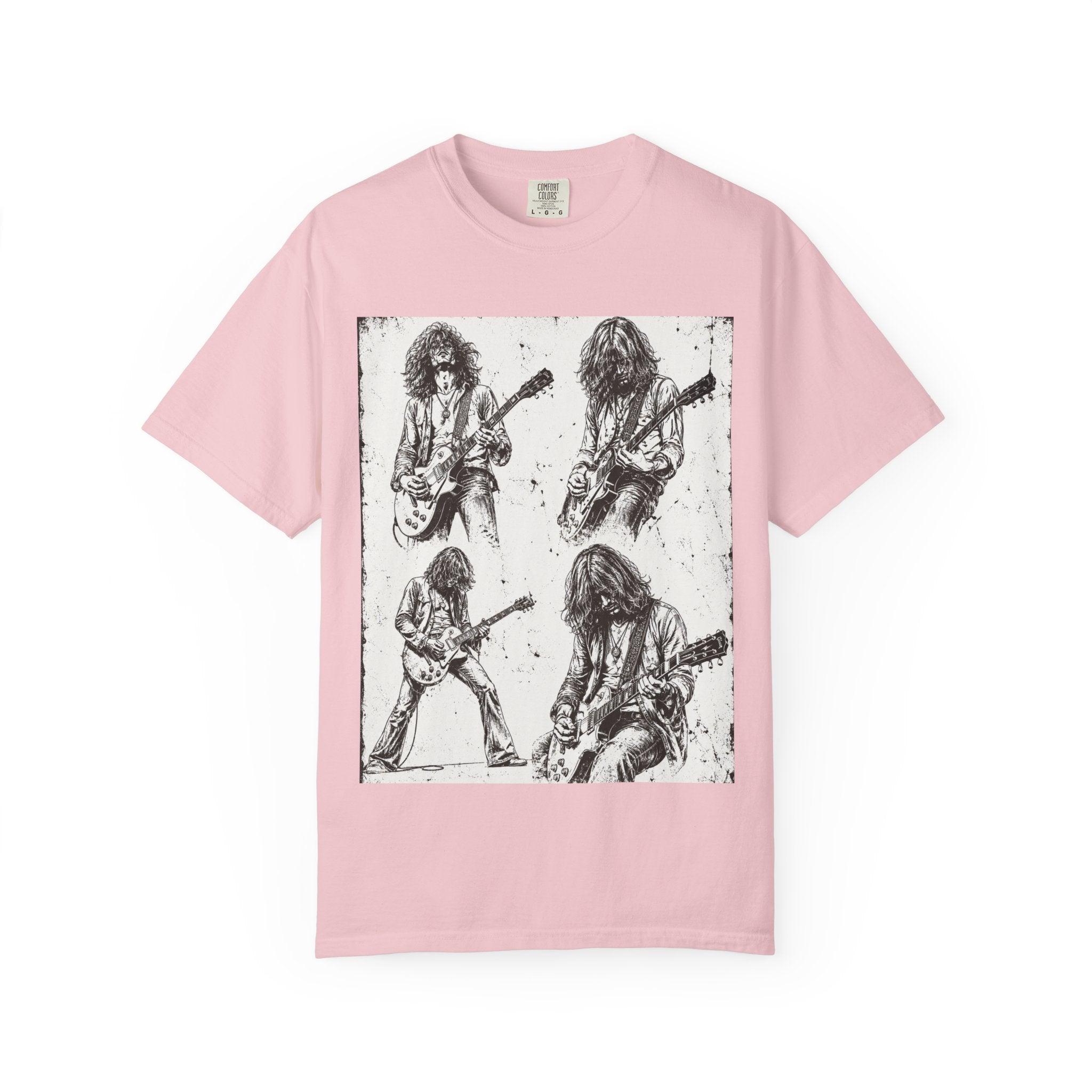 Vintage Rock Guitar T-Shirt — Grunge Band Photo & Les Paul Back Print