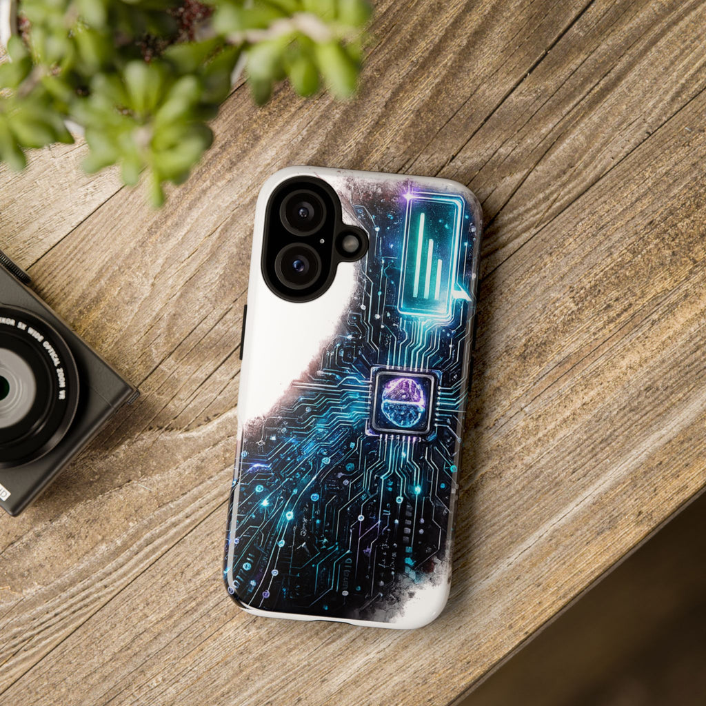 Tech Circuit Tough Phone Case — Futuristic Neon PCB Design