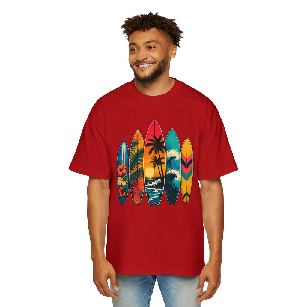Surfboard Graphic Tee — Vintage Tropical Beach Shirt for Men