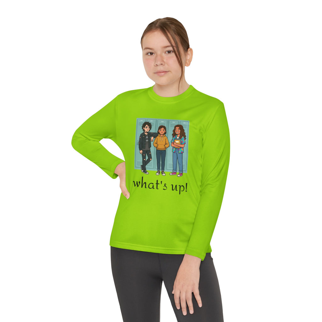 Youth Long Sleeve Tee — "what's up!" Illustrated Friends Graphic