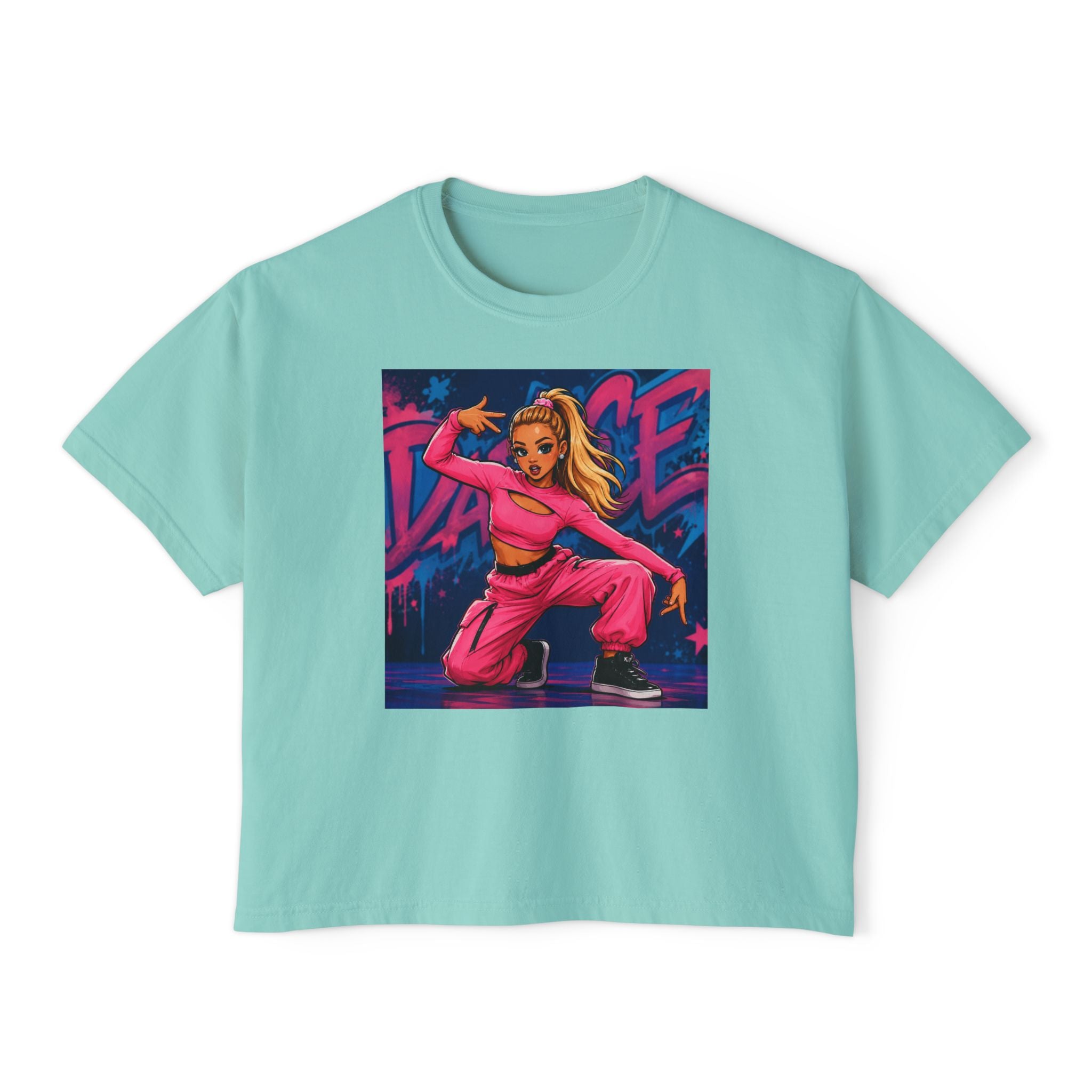 Women’s Boxy Tee — Pink Street Dance Graphic "Dance"