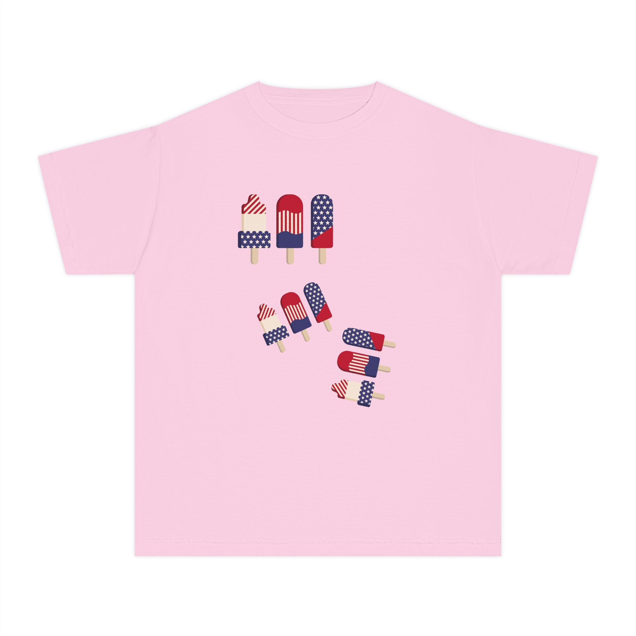 Youth Ice Pop Tee — Patriotic American Flag Popsicle Kids T‑Shirt (Custom Name Option)