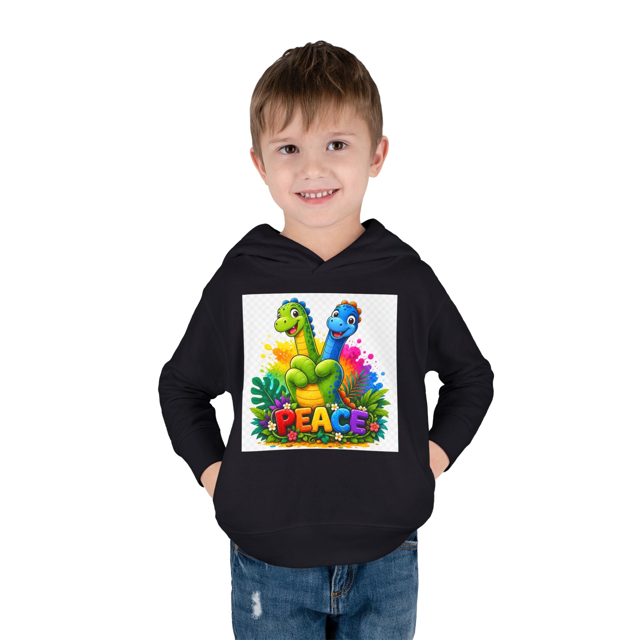 Toddler Hoodie — Colorful Peace Dinosaurs Graphic Pullover