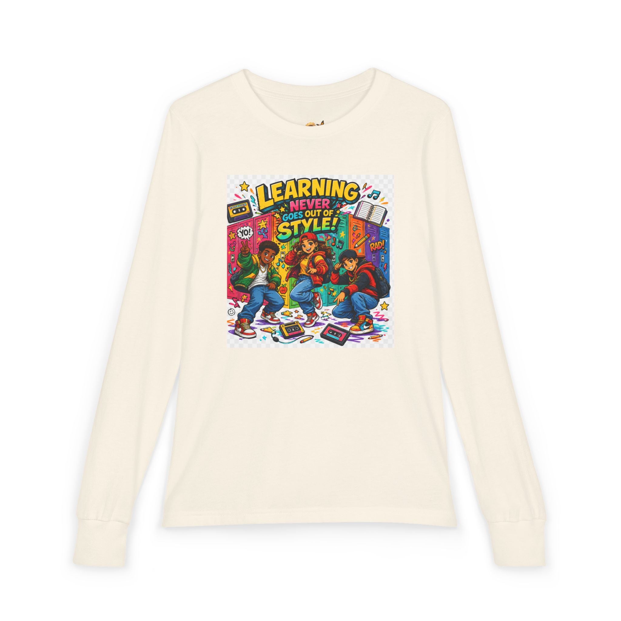 Youth Long Sleeve Tee — "Learning Never Goes Out of Style" Retro School Graphic
