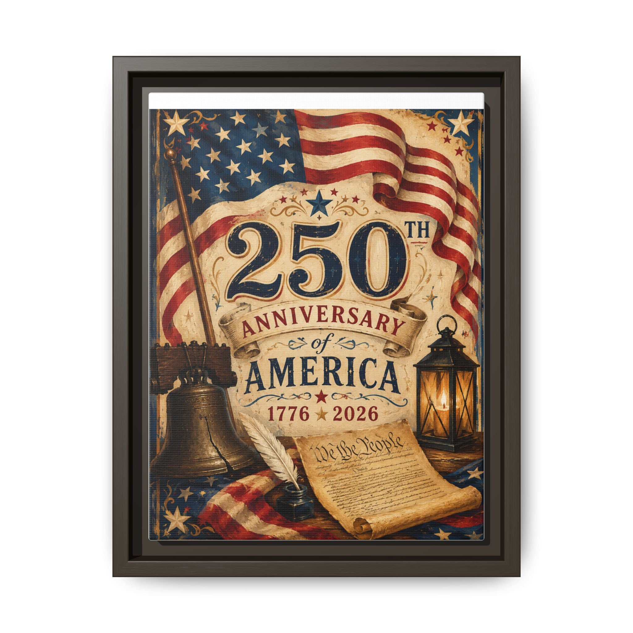 250th Anniversary of America Framed Canvas Print — Patriotic 1776–2026 Wall Art