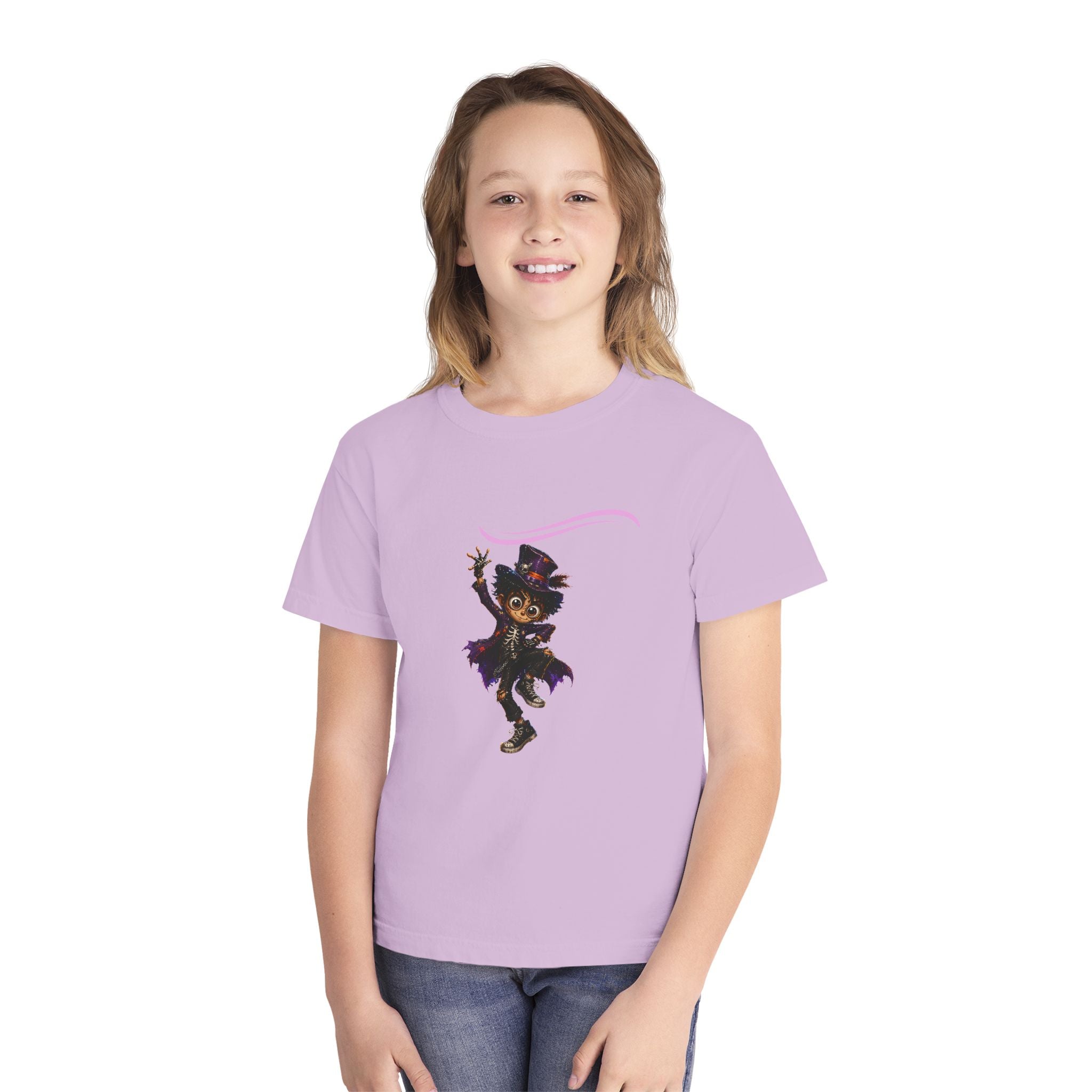 Kids Halloween Cat Witch T‑Shirt — Cute Dancing Black Cat in Witch Costume
