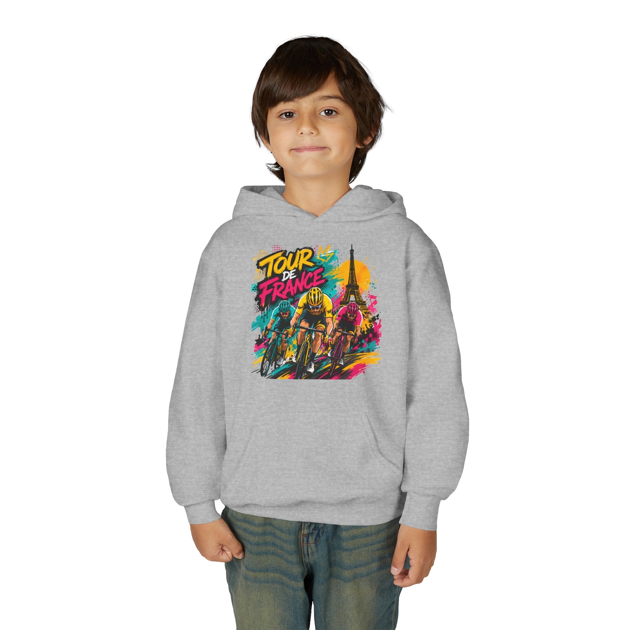 Tour de France Youth Hoodie — Colorful Cycling Graphic Sweatshirt