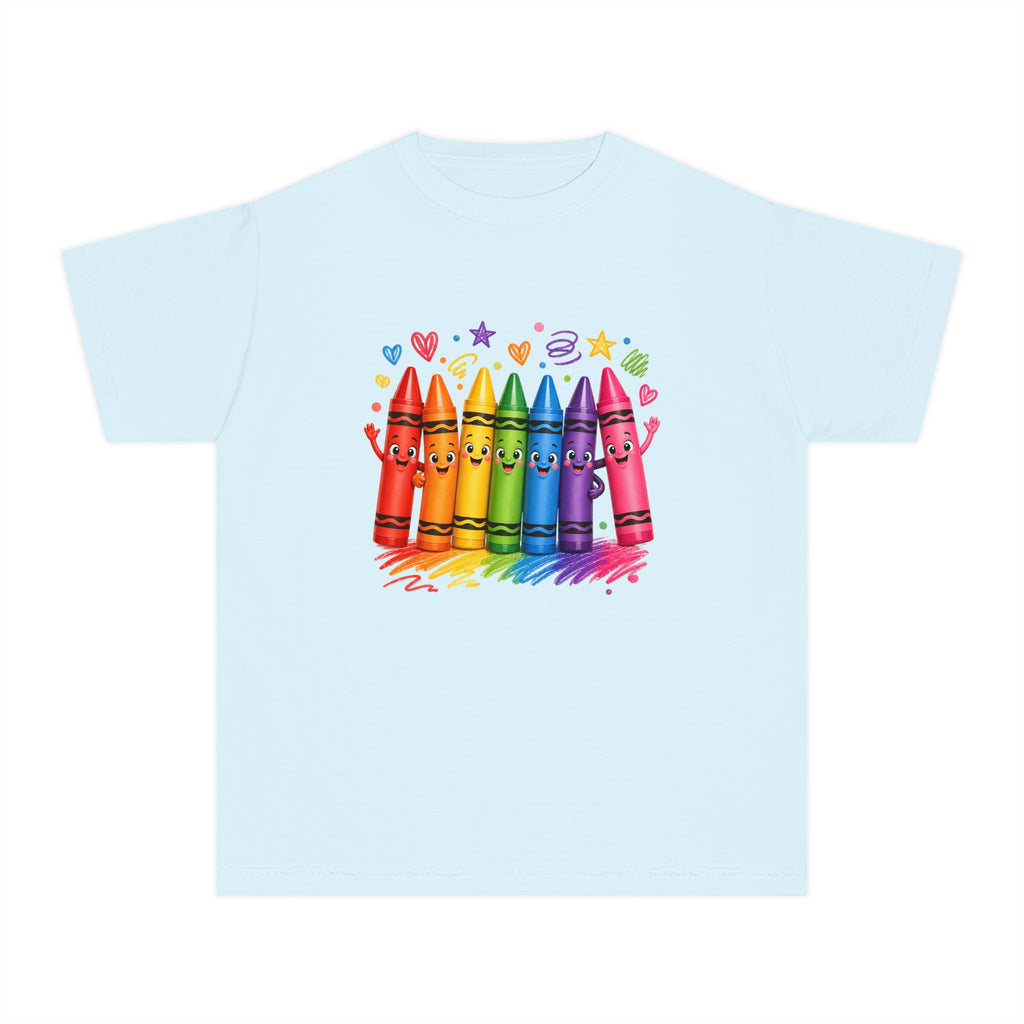 Crayon Crew Kids T‑Shirt — Colorful Rainbow Crayon Friends Tee