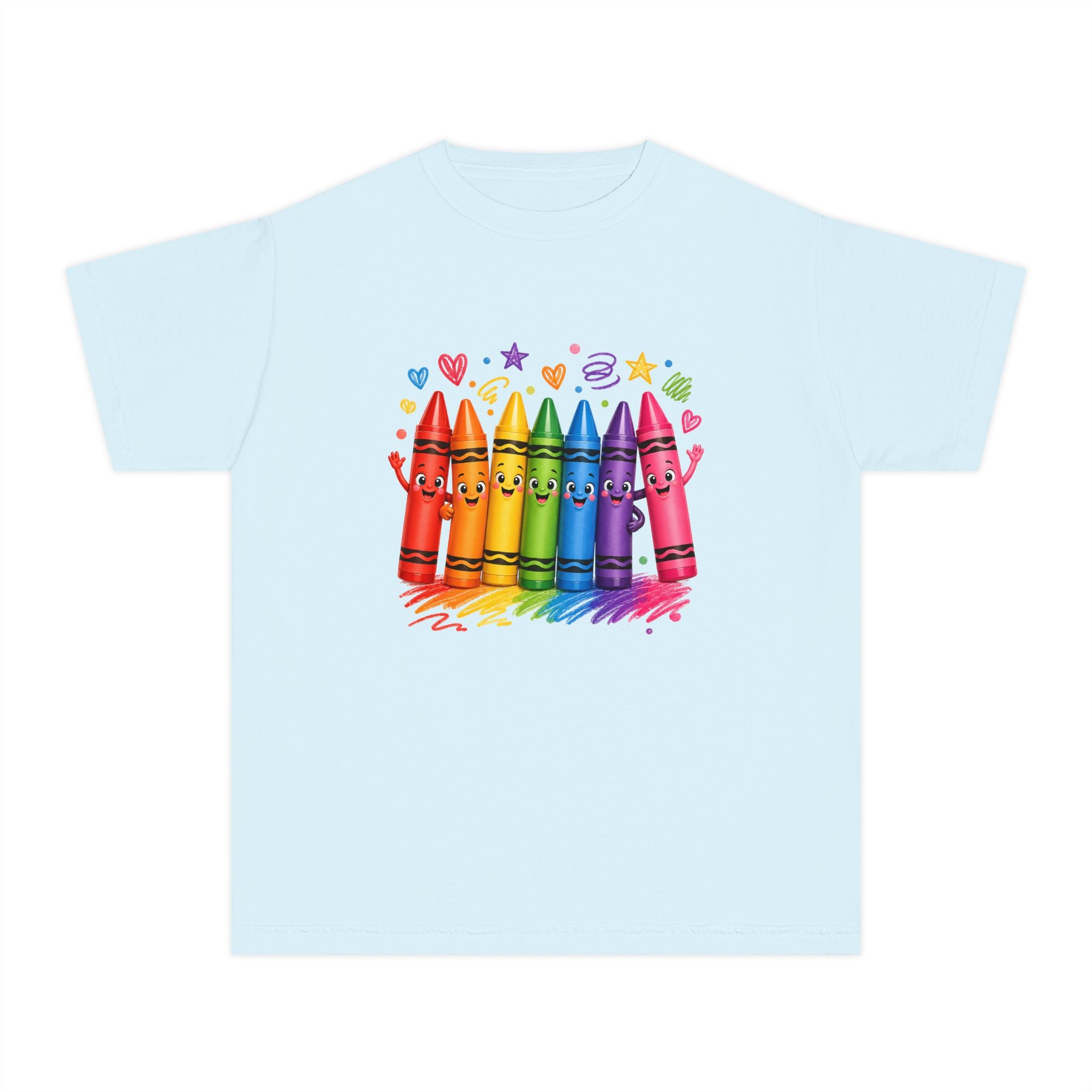 Crayon Crew Kids T‑Shirt — Colorful Rainbow Crayon Friends Tee