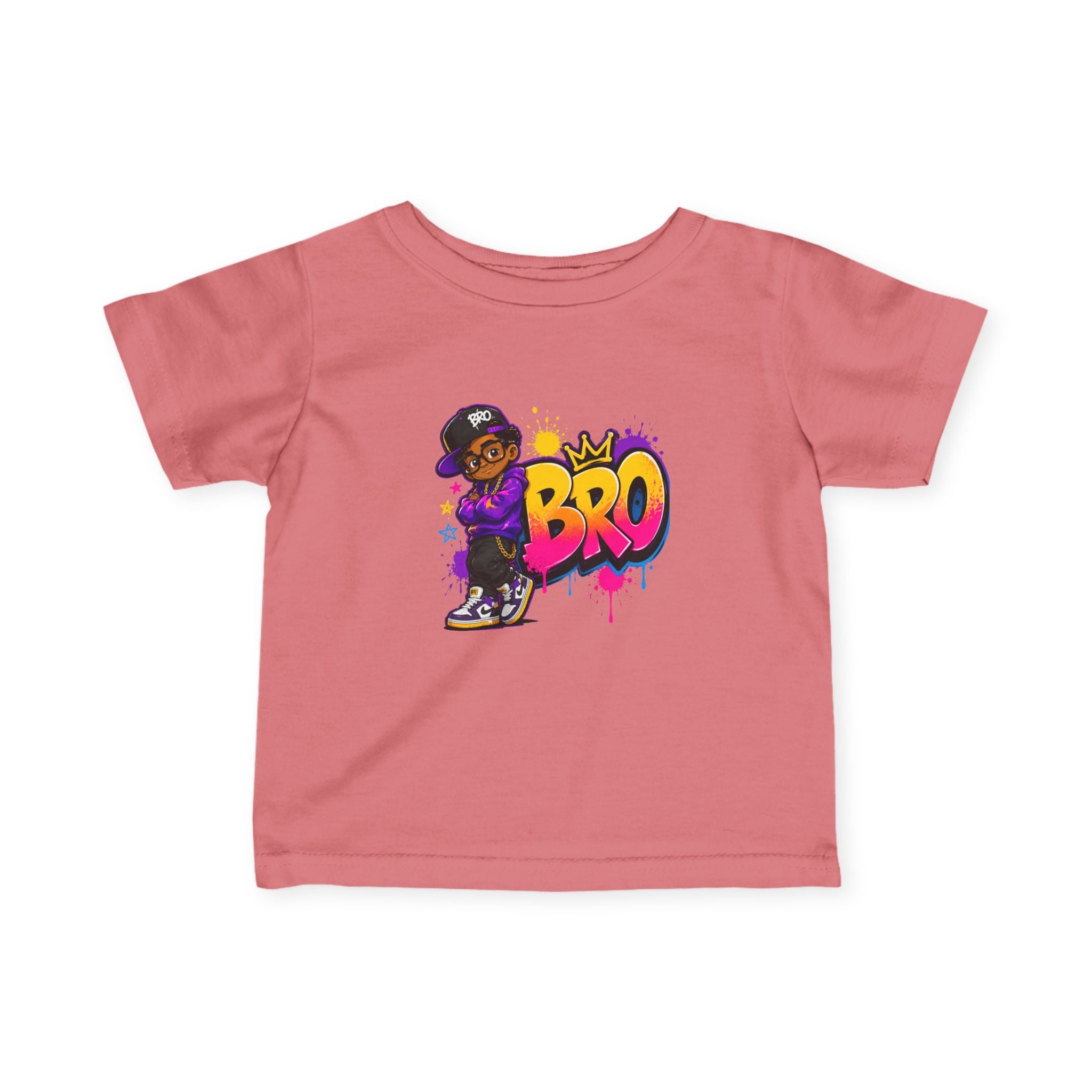 Infant Tee - Colorful 'Bro' Graffiti Graphic with Custom Name Back (Kids Baby Shirt)