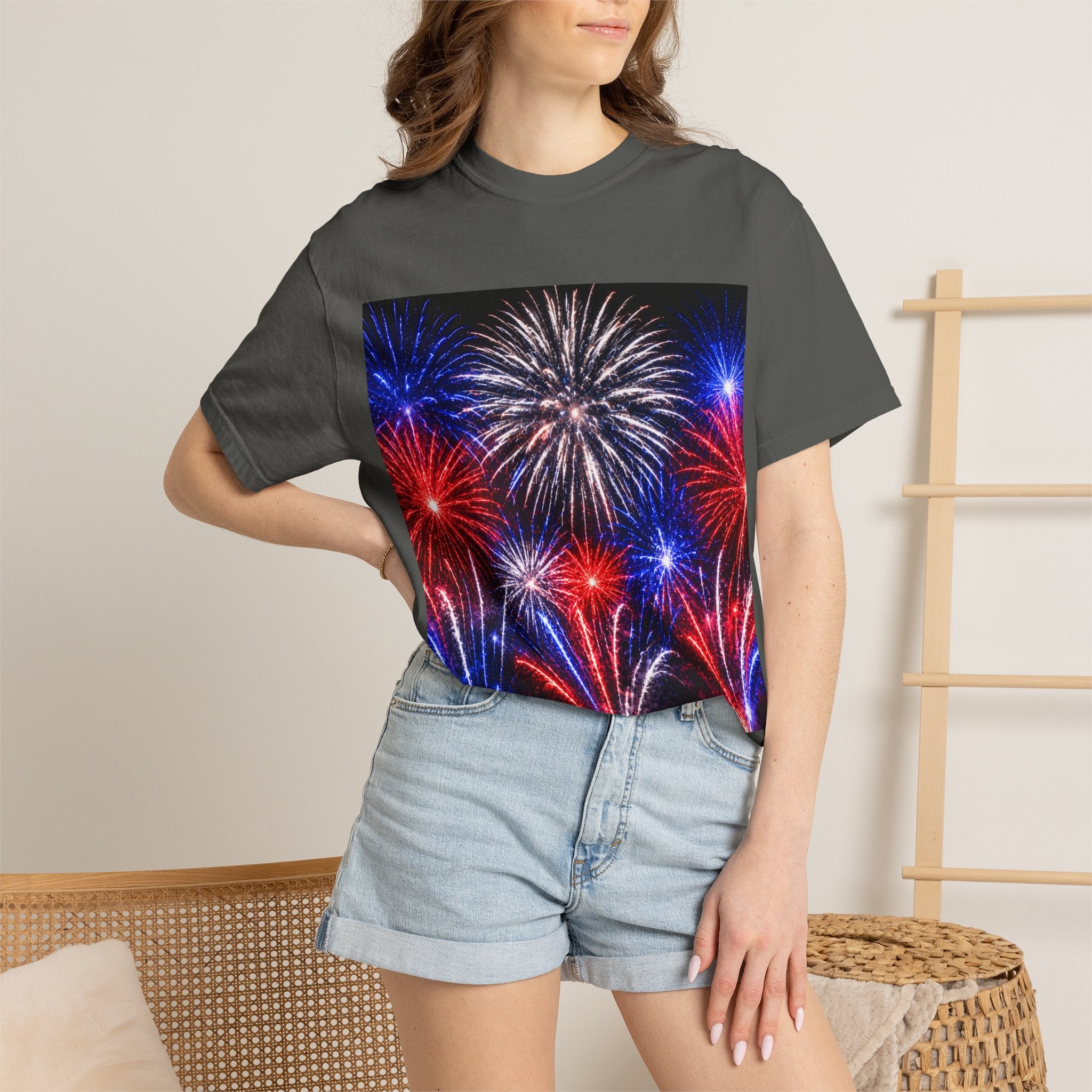 Fireworks Celebration T-Shirt — Red, White & Blue Festival Graphic