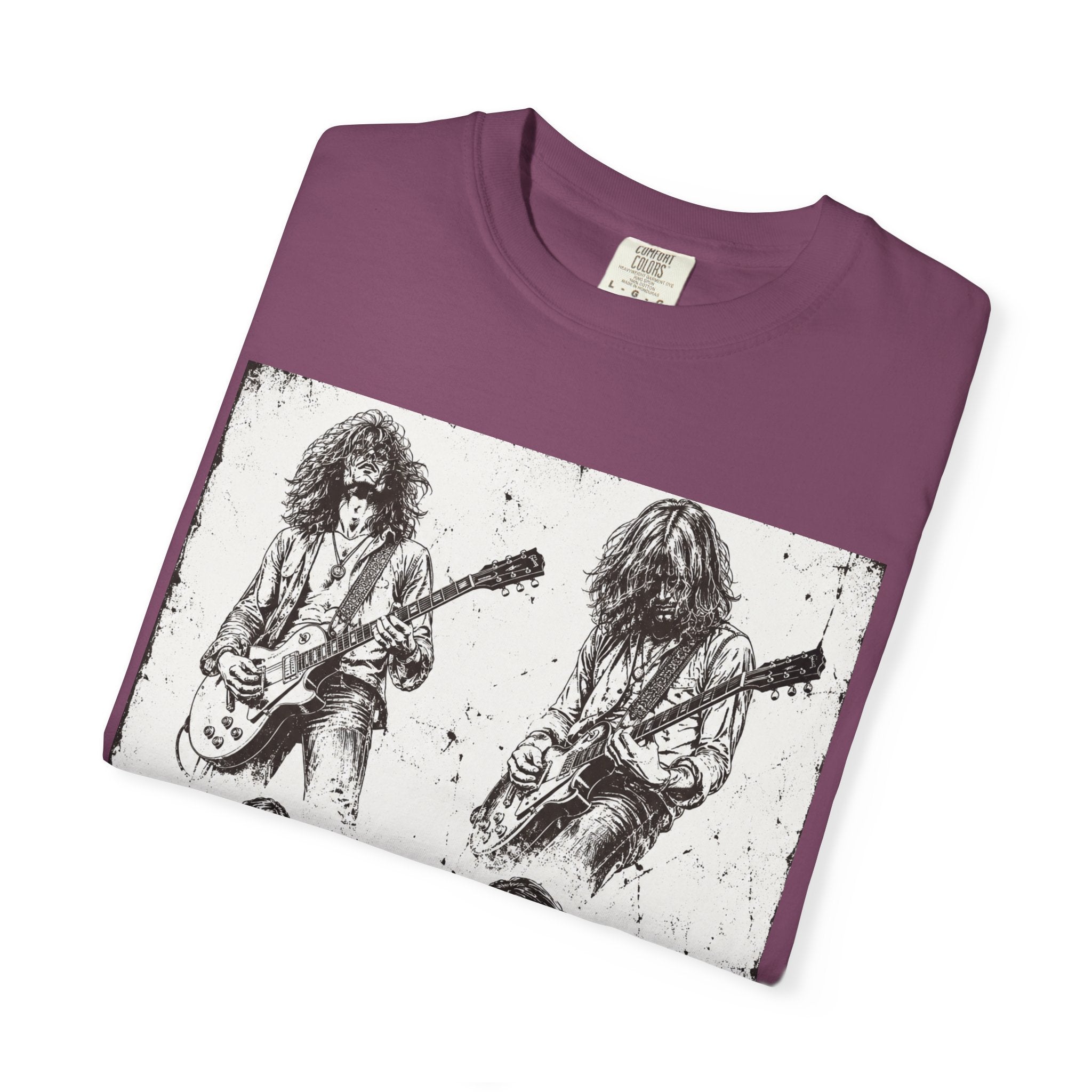 Vintage Rock Guitar T-Shirt — Grunge Band Photo & Les Paul Back Print