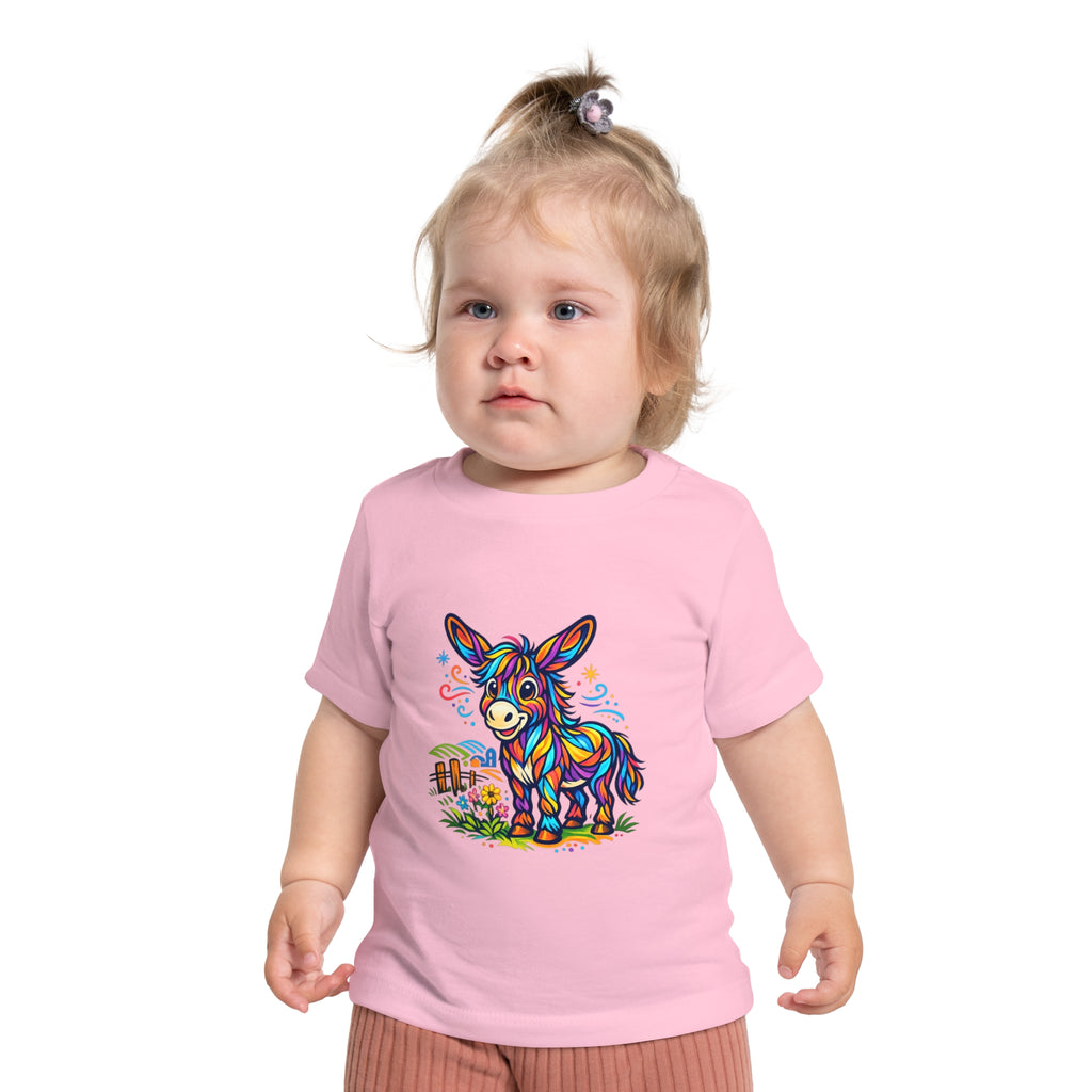 Baby T-Shirt — Colorful Rainbow Donkey Cute Farm Animal Tee for Infants