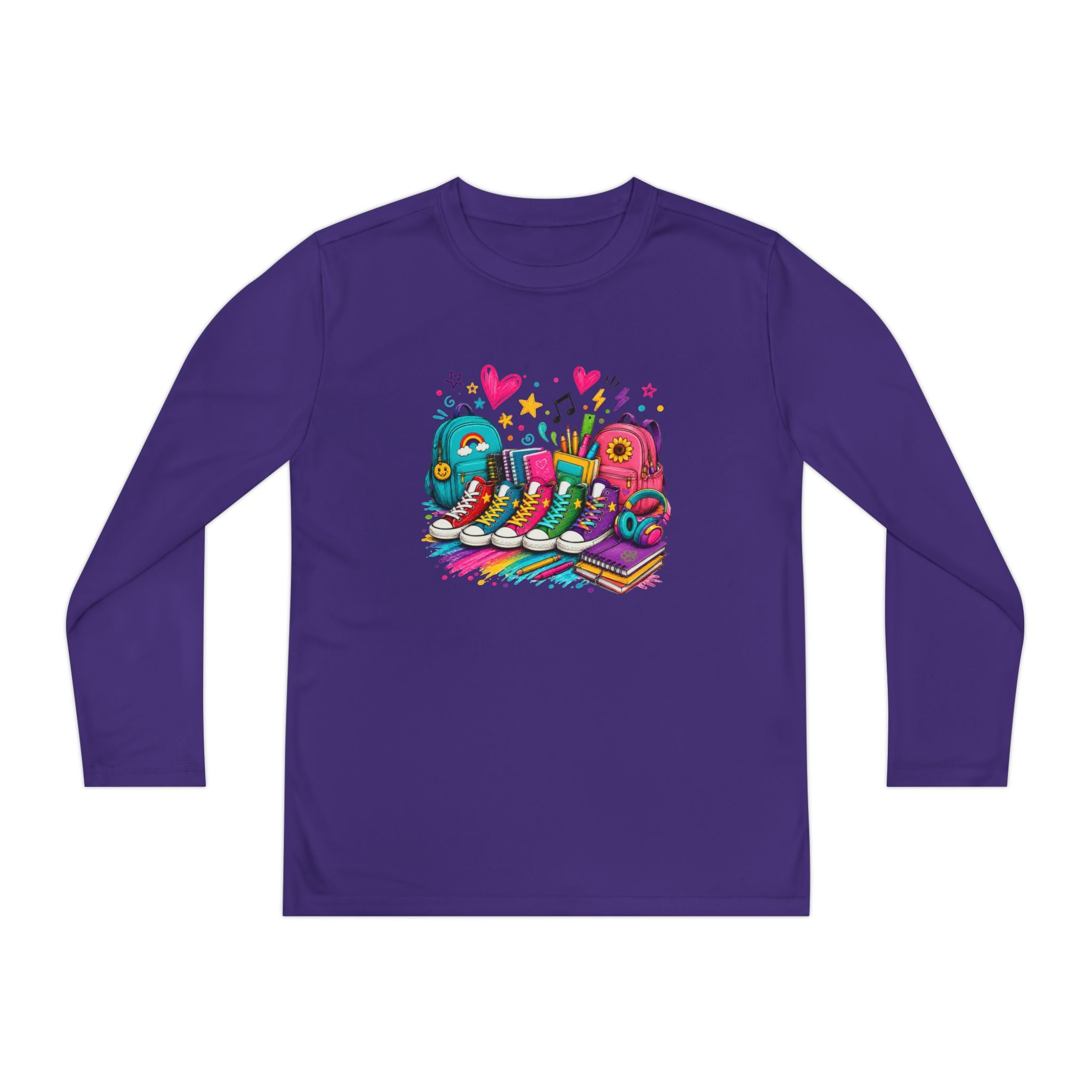 Youth Long Sleeve Tee — Colorful Sneaker Party Graphic