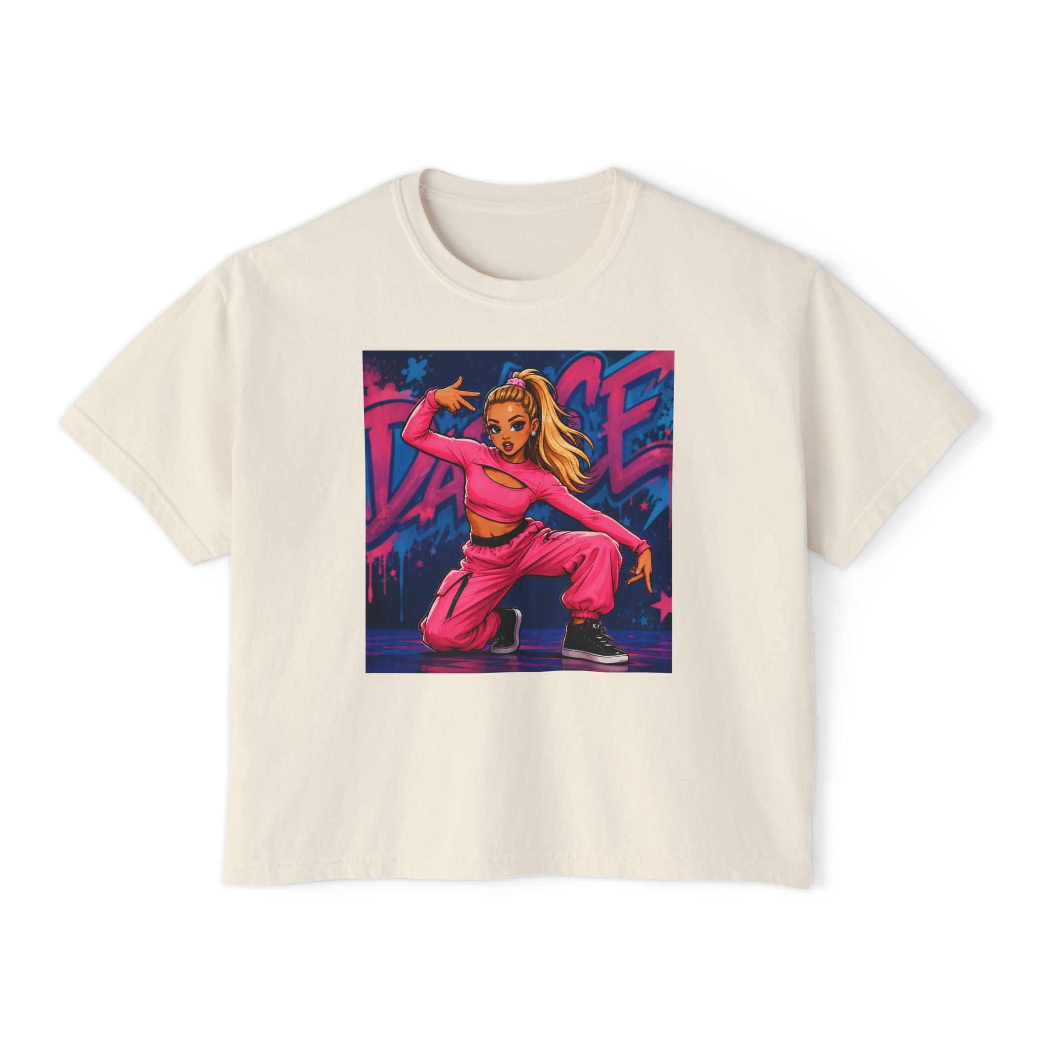 Women’s Boxy Tee — Pink Street Dance Graphic "Dance"