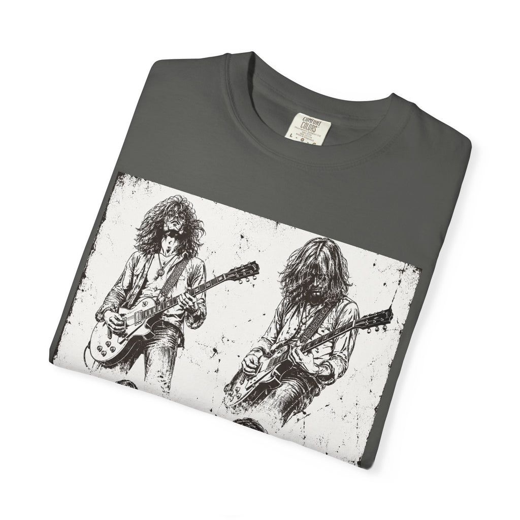 Vintage Rock Guitar T-Shirt — Grunge Band Photo & Les Paul Back Print