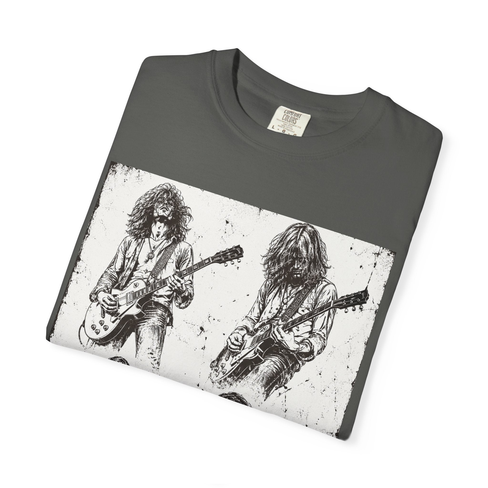 Vintage Rock Guitar T-Shirt — Grunge Band Photo & Les Paul Back Print