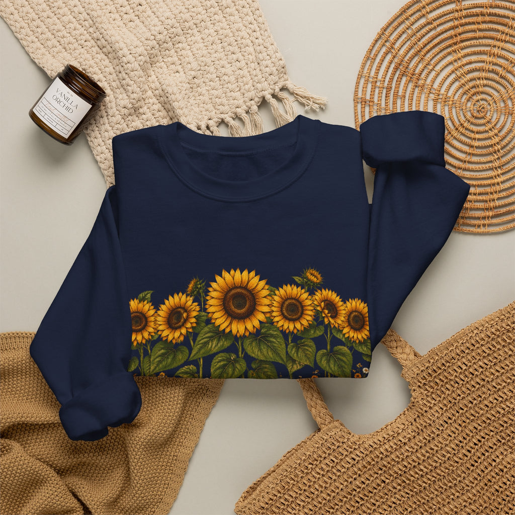 Sunflower Field Crewneck Sweatshirt — Vintage Botanical Floral Pullover