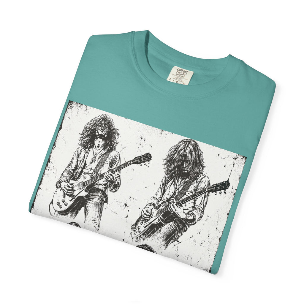 Vintage Rock Guitar T-Shirt — Grunge Band Photo & Les Paul Back Print