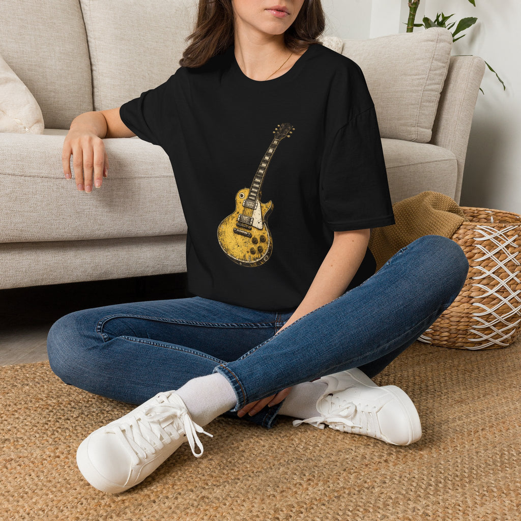 Guitar Illustration T-Shirt — Vintage Les Paul Graphic Tee for Music Lovers