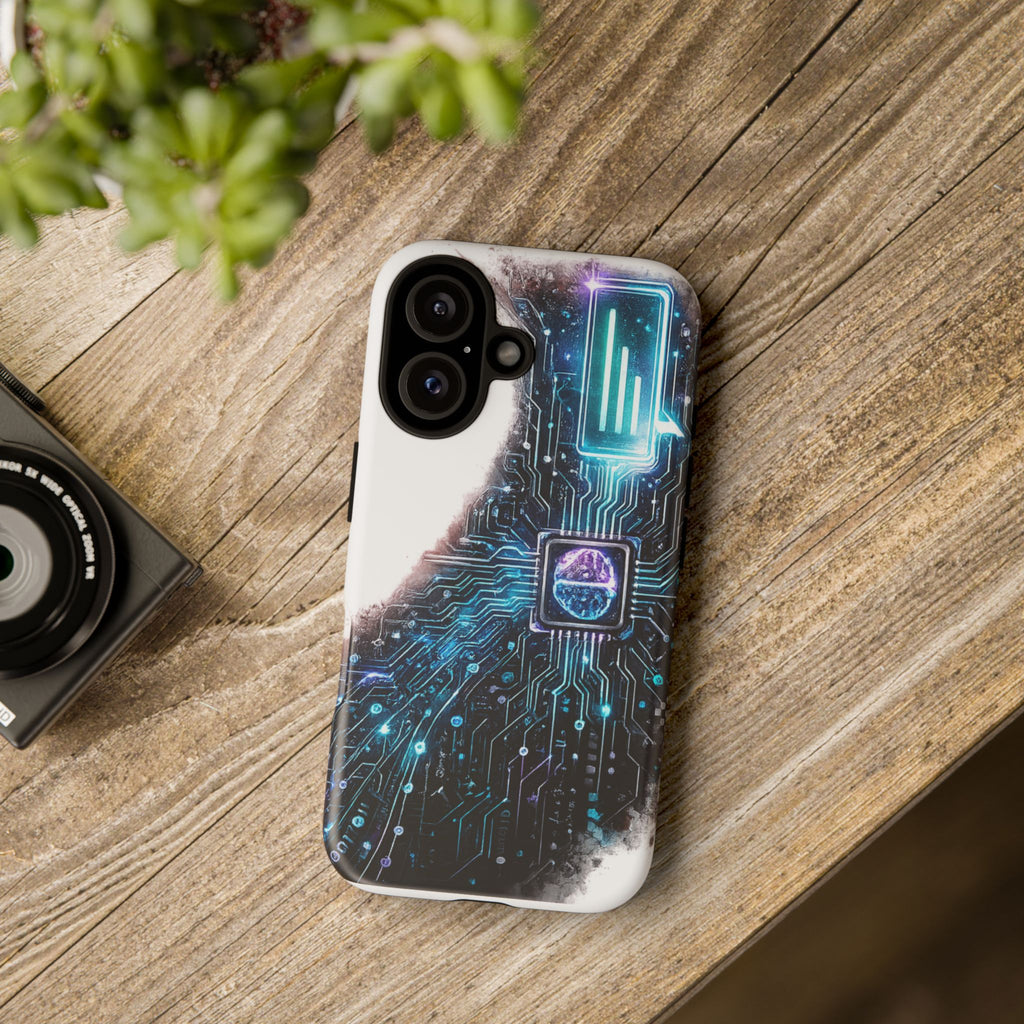 Tech Circuit Tough Phone Case — Futuristic Neon PCB Design