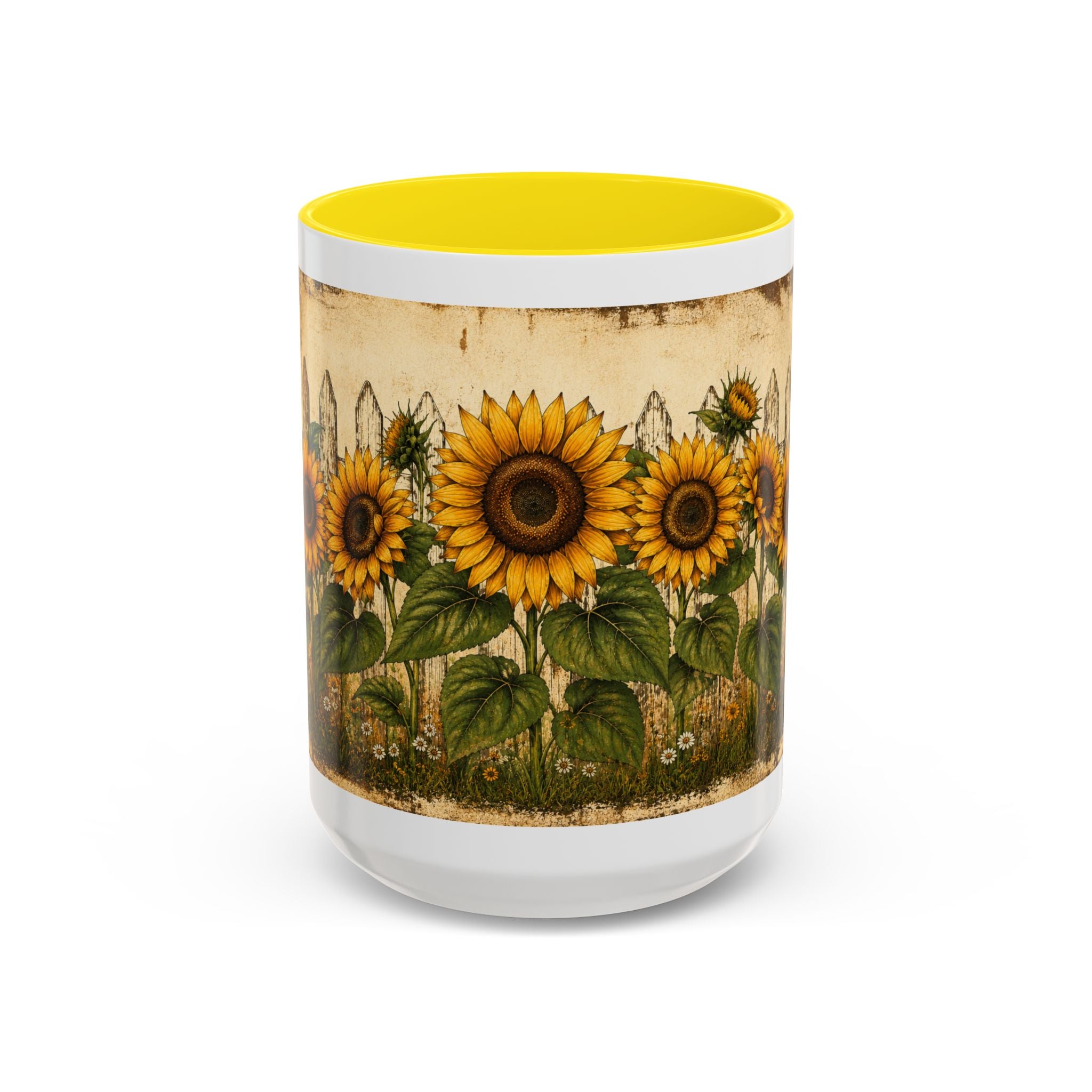 Sunflower Garden Coffee Mug — Vintage Farmhouse Floral Accent Mug