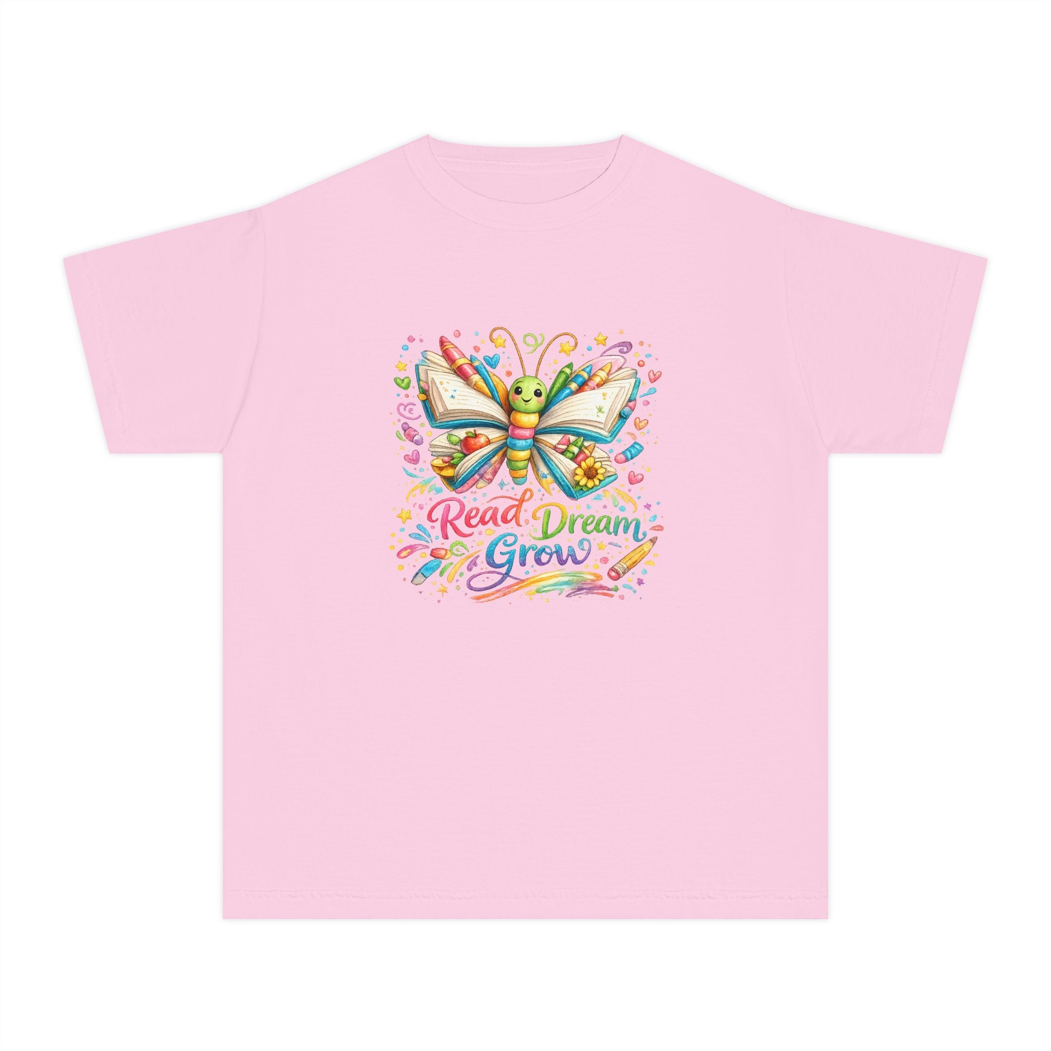 Youth Tee — Colorful Butterfly "Read Dream Grow" Kids Shirt