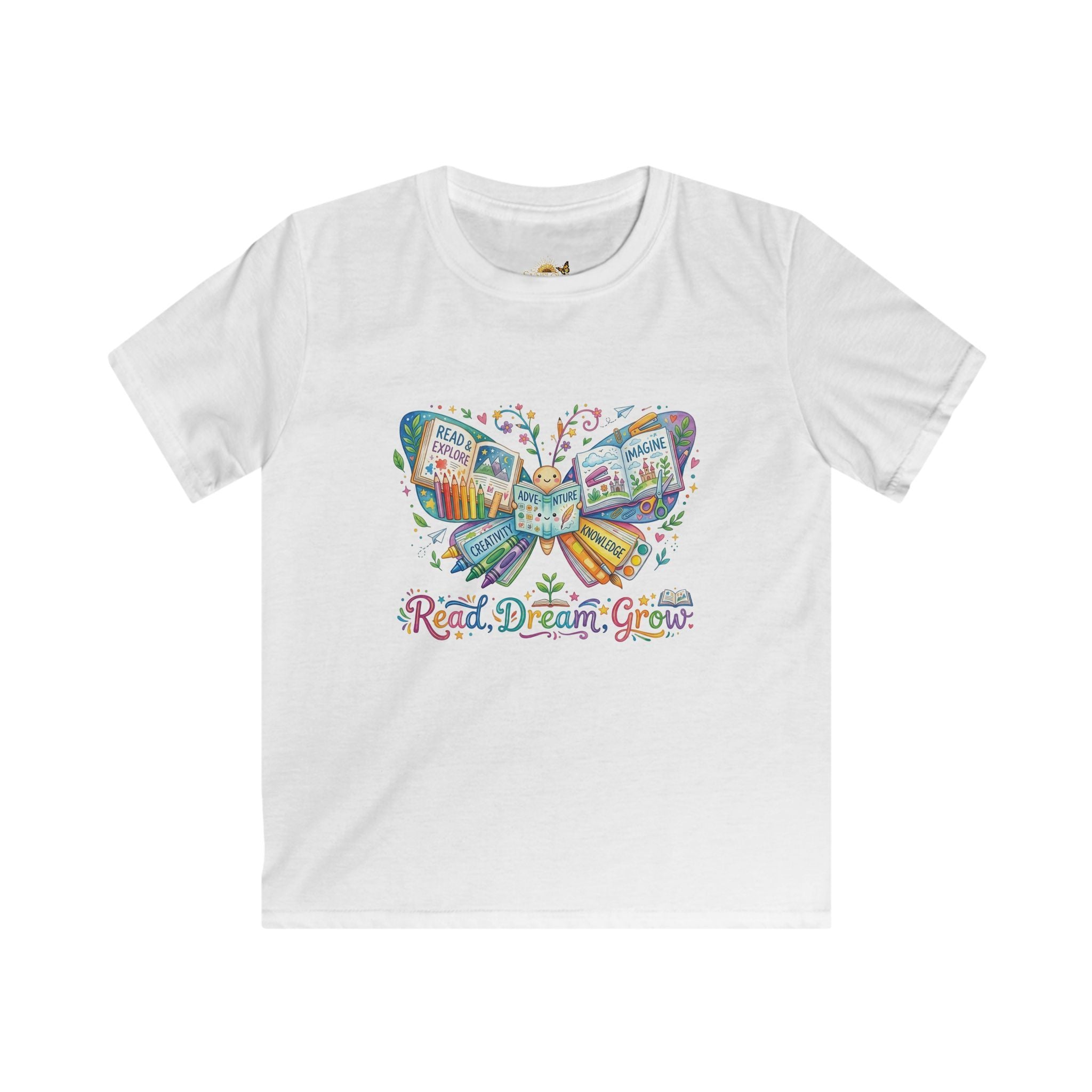 Kids Tee — "Read, Dream, Grow" Butterfly Reading Shirt