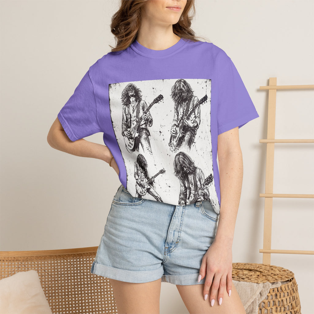 Vintage Rock Guitar T-Shirt — Grunge Band Photo & Les Paul Back Print