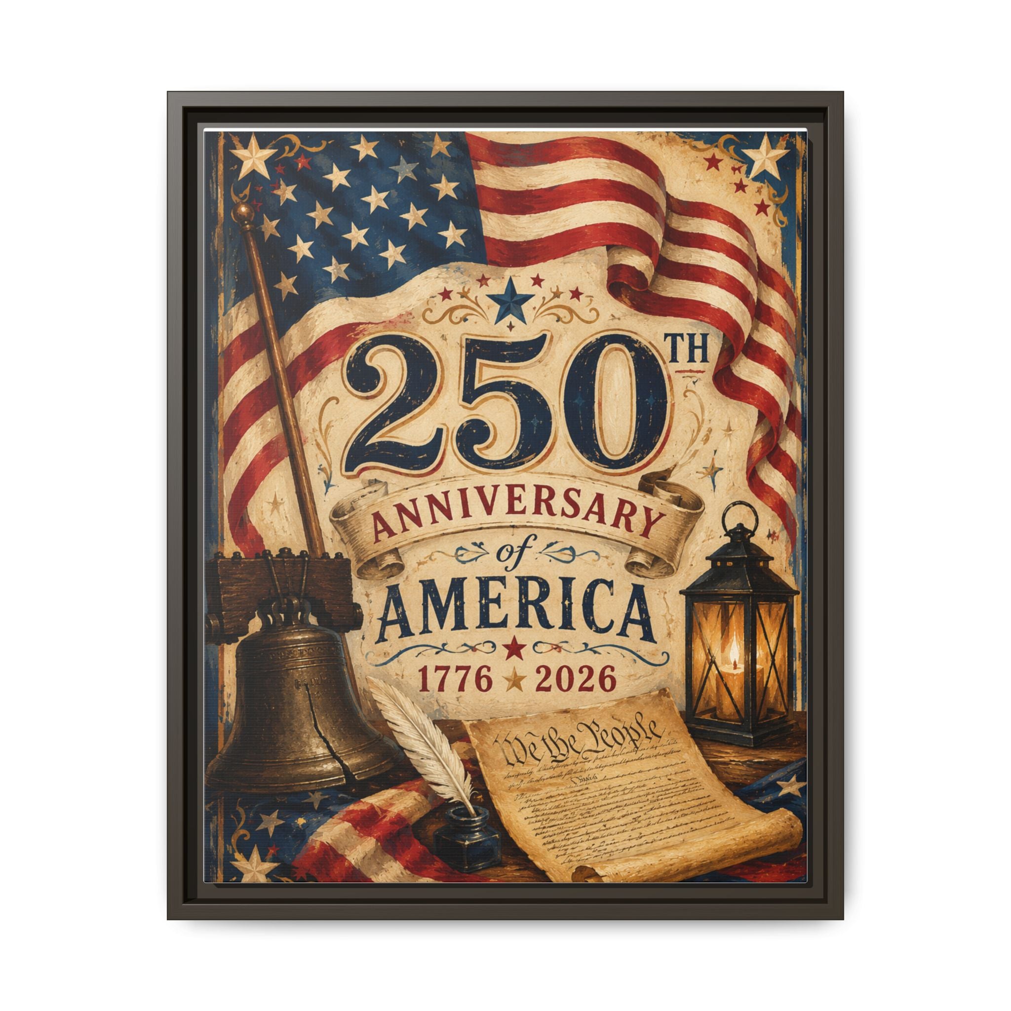 250th Anniversary of America Framed Canvas Print — Patriotic 1776–2026 Wall Art