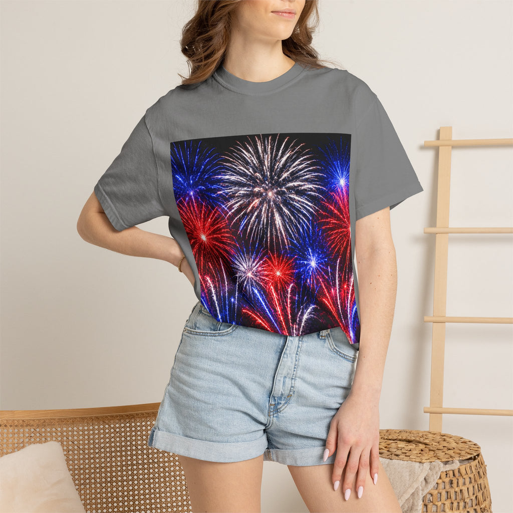 Fireworks Celebration T-Shirt — Red, White & Blue Festival Graphic